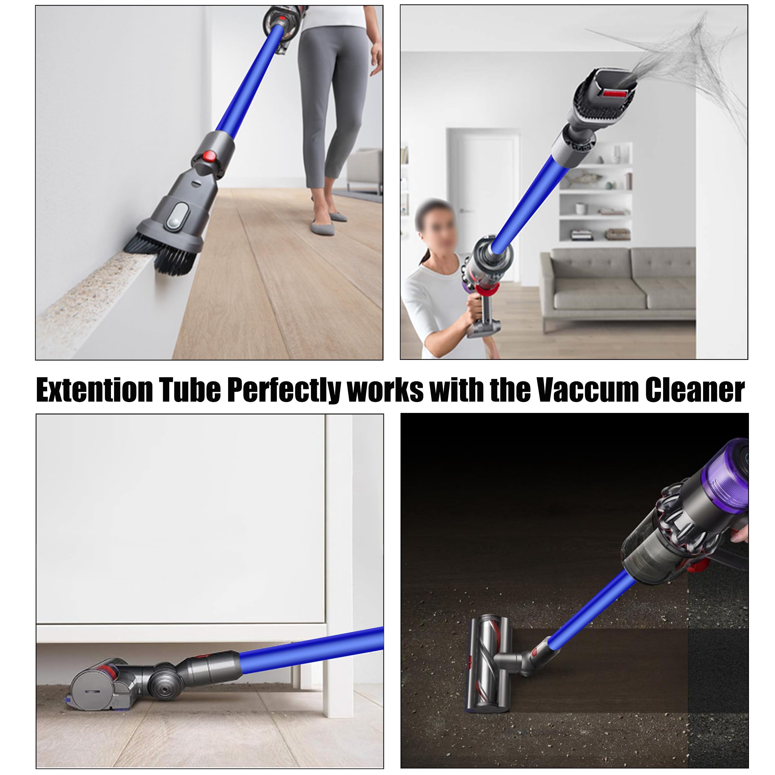 Tubo Extensión compatible con Dyson V7 V8 V10 V11 V15 Barra Telescópica de Aluminio, Longitud 72 cm, conector de Liberación Rápida – Azul