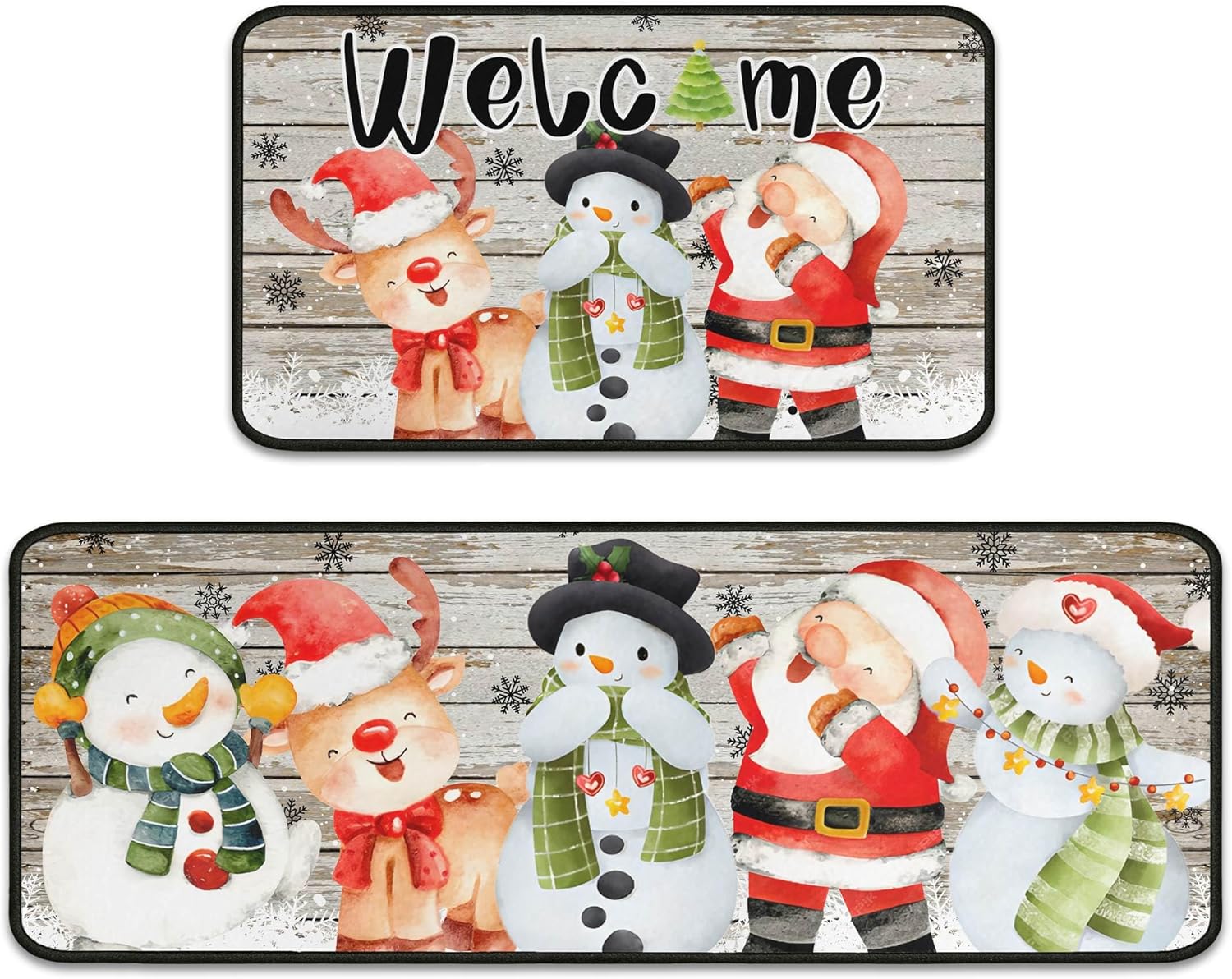 Christmas Kitchen Mats Set of 2, Christmas Decorations for Home Deer Snowman Welcome Rug Winter Mat Home Xmas Decor Low-Profile Kitchen Rugs for Floor 17"X47"+17"X30" (Snowman)