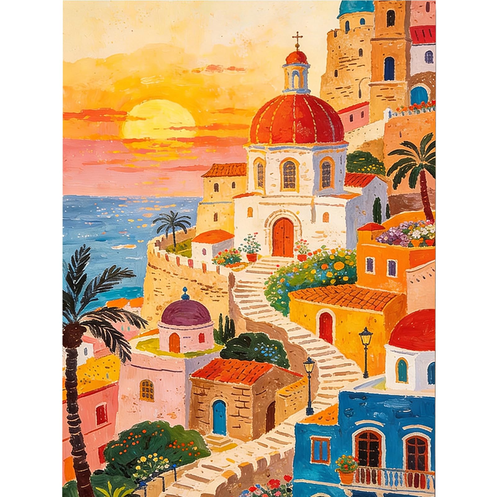 DIY Sunset Town Paint by Numbers Kits Drawing Paintwork on Canvas 11.81x15.75inch with Frame Canvas Oil Painting Number Painting for Beginners Adults Gift Home Wall Decor
