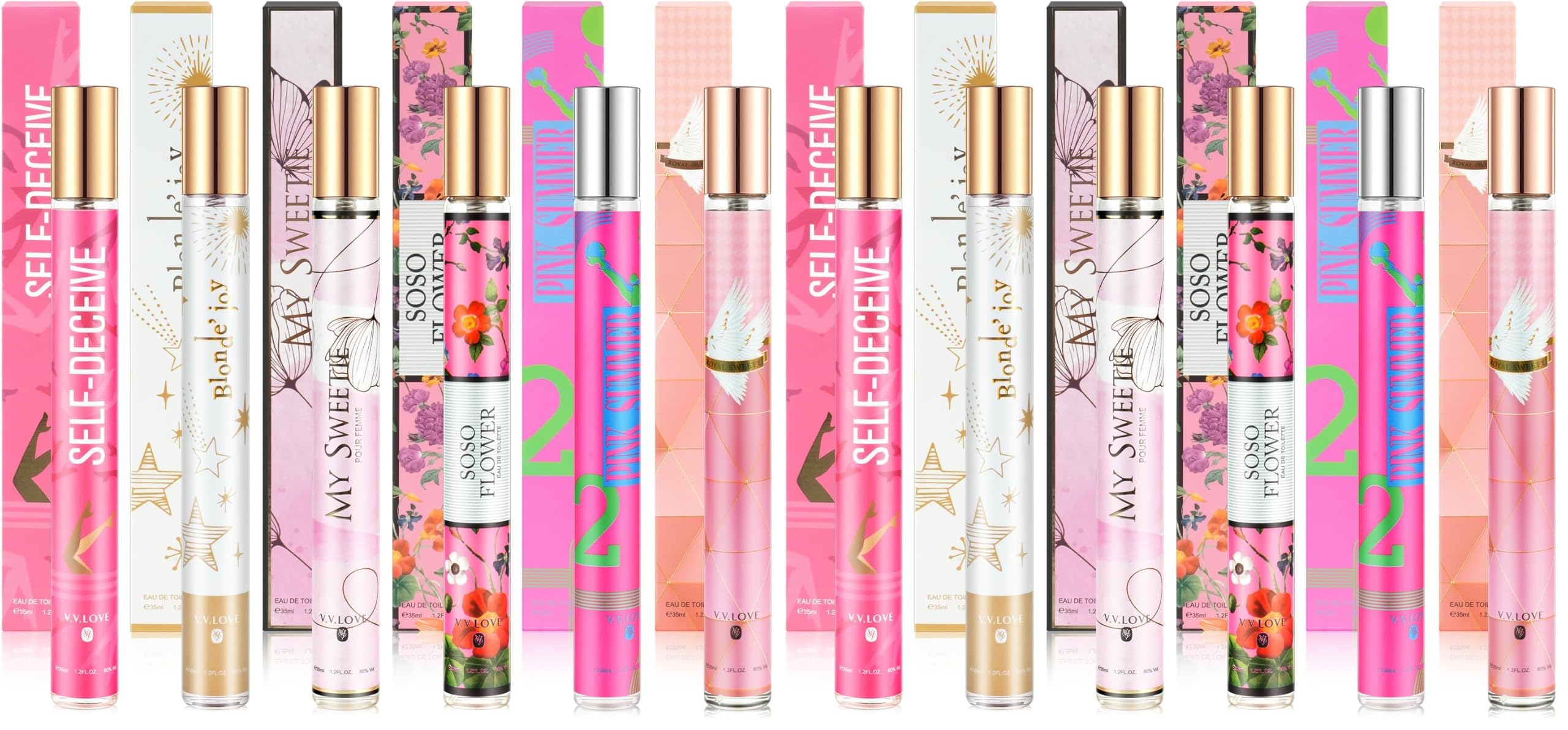 Coffret cadeau parfums haut gamme pour femmes – 6 x 35 ml Eau de Parfum femme portable Huile de Parfum longue durée Souligne votre charme (Lot de 2)