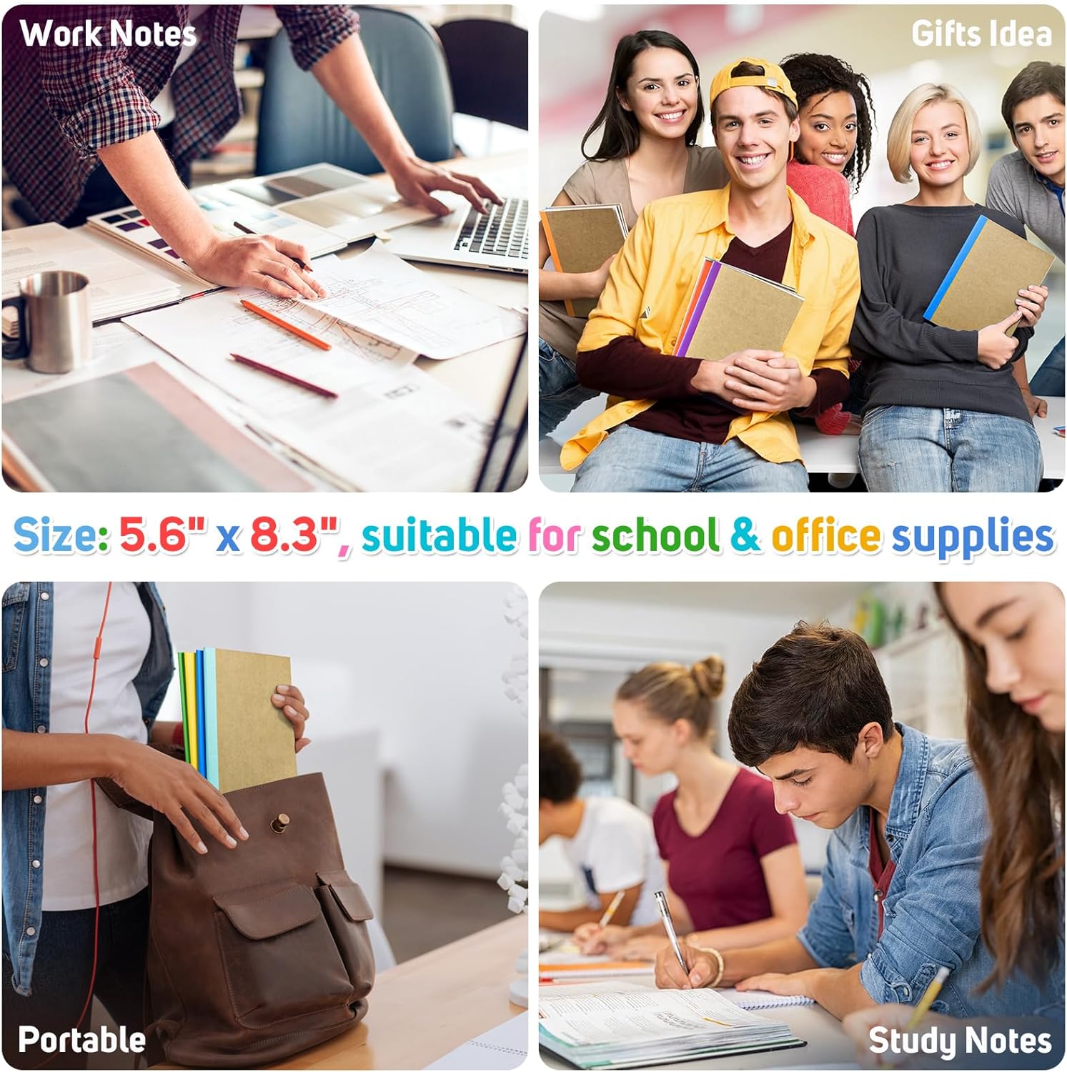 Notebooks for School: 60 Pack Journals with 60 Motivational Stickers, 60 Page College Ruled Notebook Journals for Writing, Student Gifts, Stocking Stuffers, A5 8.3" x5.5" Composition Notebook Bulk