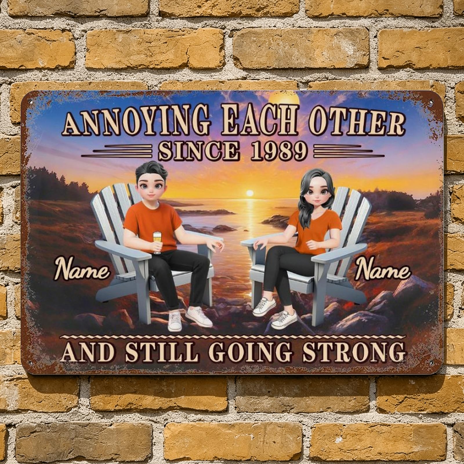 Personalized Annoying Each Other Since And Still Going Strong Couple Metal Sign Plaque Wall Art, Custom Name Old Couple Anniversary Metal Sign Home Decor Gifts For Him Her Wife Husband (style 11)