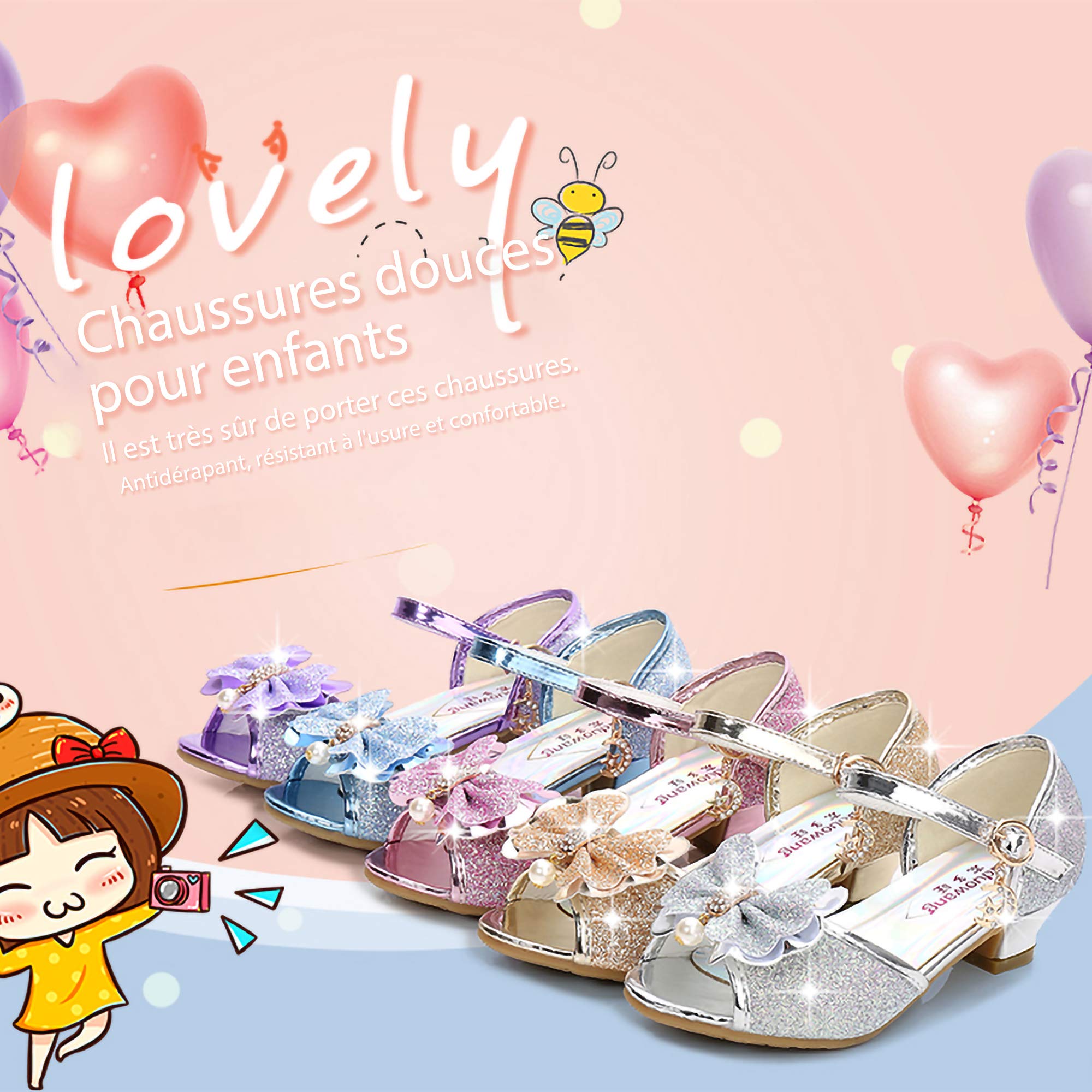 Bambine e Ragazze Scarpe col Tacco Antiscivolo Scarpe da Principessa Carnevale Sandali Costumi Natale Regalo Matrimonio Compleanno Aperte sulla Punta