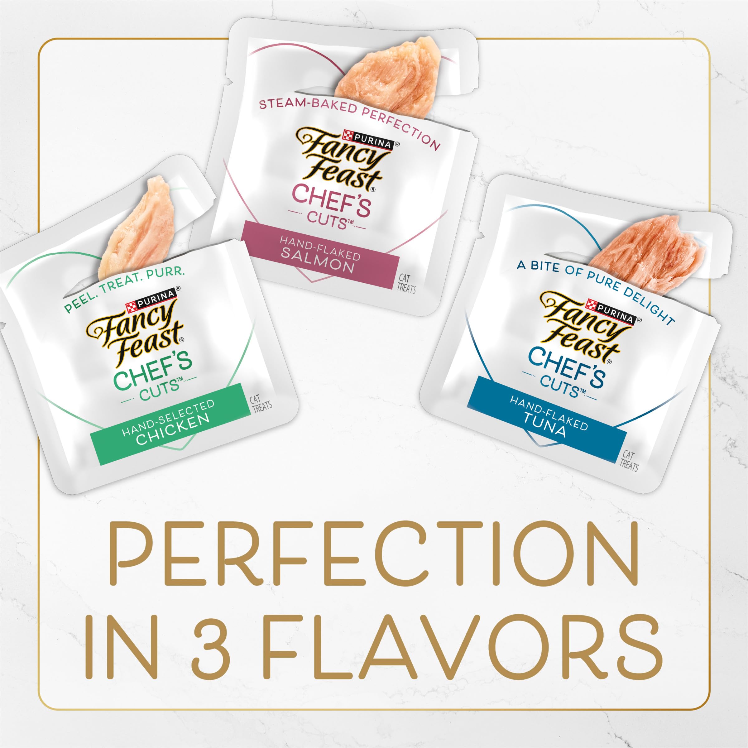 Purina Fancy Feast Natural Cat Treats - Copos de atún cortados a mano, 5 x 10 bolsas