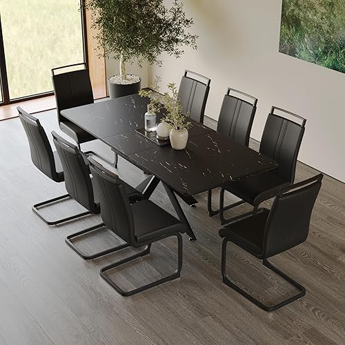 Miniatura 23 de Juego de mesa de comedor moderno para 6, juego de mesa de comedor de cocina expandible, juego de mesa de comedor de mármol sintético, juego de mesa