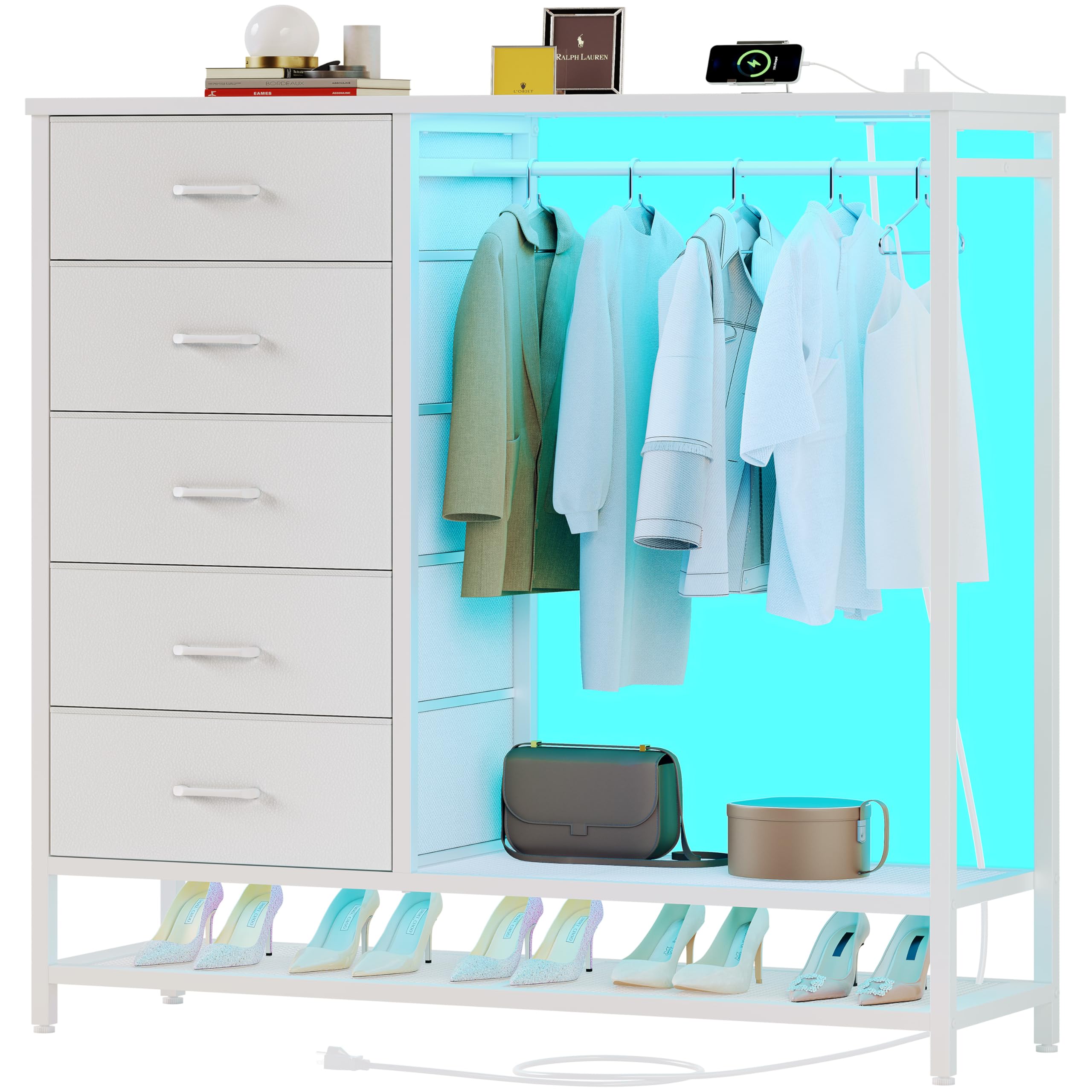Amazon.com: Dresser for Bedroom, Dresser with Hanging Rack Led Lights ...