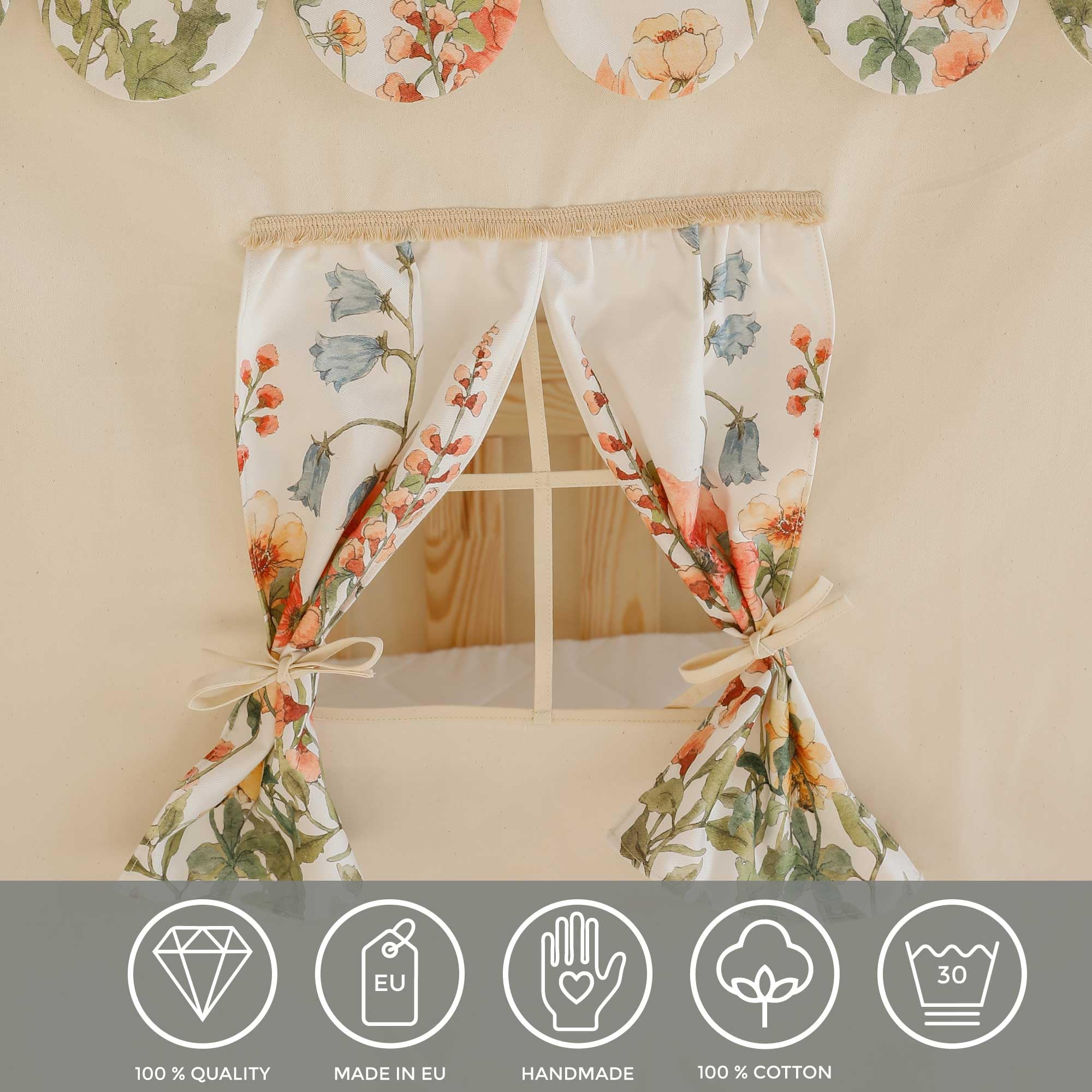 Moi Mili Dosel de cama con aspecto de casa, cortina de flores silvestres, 350 x 100 cm, dosel en forma de casa con ventana para cama infantil, decoración de cama, dosel de la casa, habitación infantil
