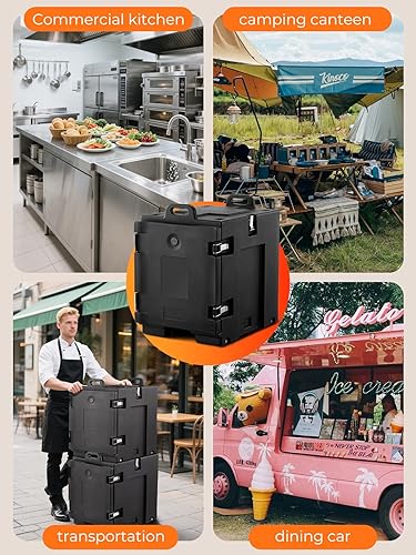 Miniatura 8 de Calentador de alimentos con ruedas, calentador de alimentos de carga frontal de 82 cuartos de galón, contenedor de alimentos aislado LLDPE con asas,