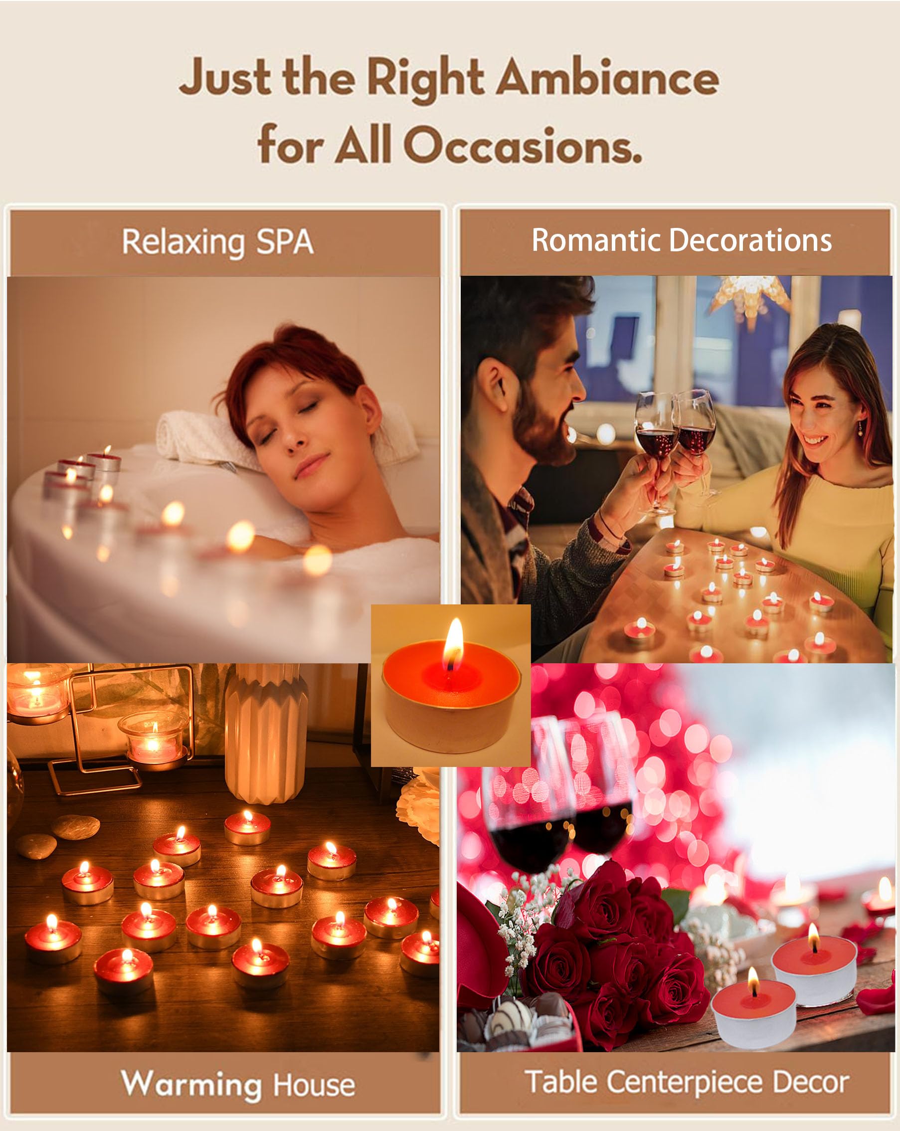 Artisoul® 50 Velas de Té Rojas, 4 Horas Ø 3.8 cm, Tea Lights Sin Aroma ni Humo para Decoración de Mesa, Navidad, Adviento, Bodas y San Valentín