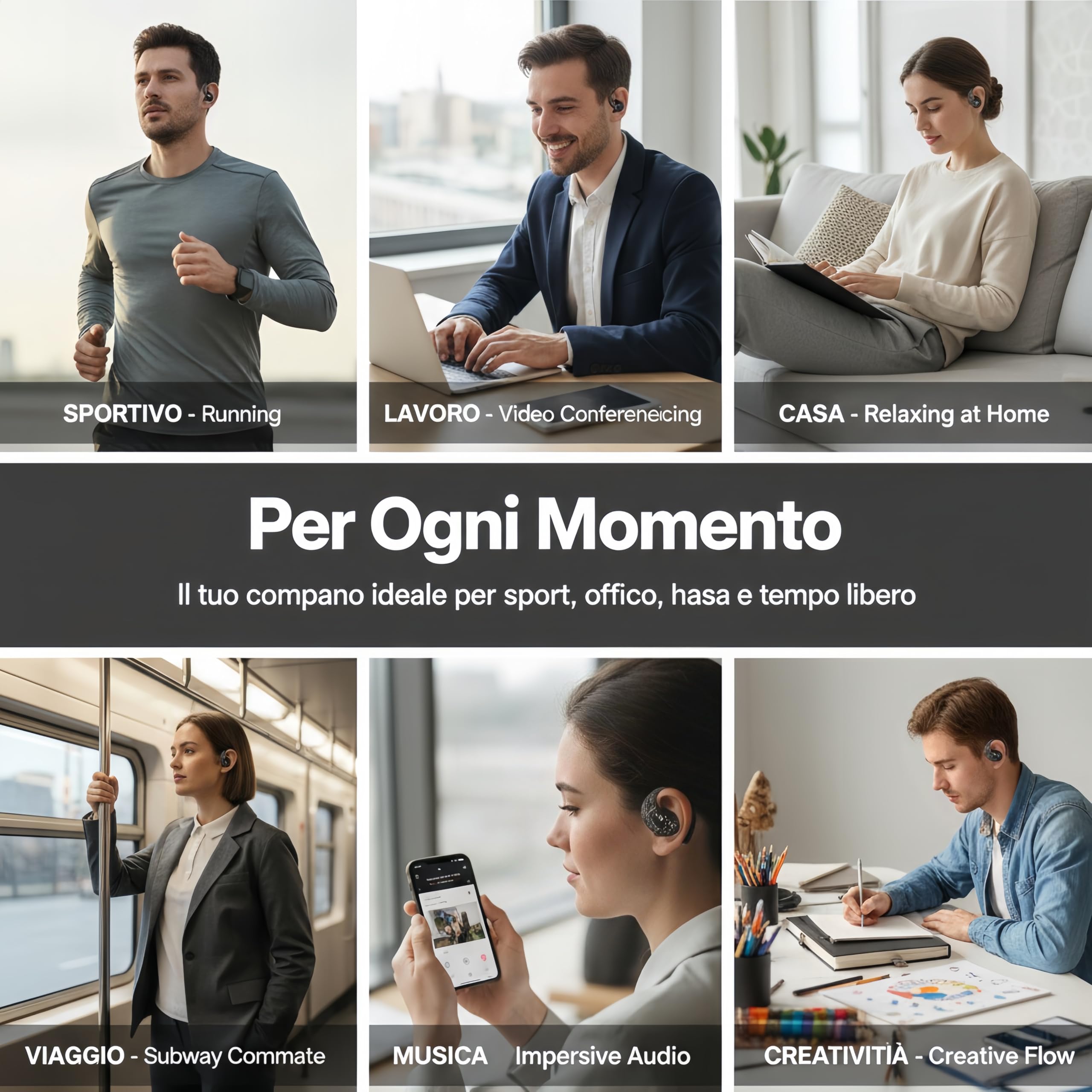 Cuffie Bluetooth Open Ear Con Motivo Nero Elegante,Auricolari Bluetooth Sport,36 Ore di Autonomia,Bluetooth 6.0,Leggere e Comode, per Sport ,Ufficio, Casa e Tempo Libero