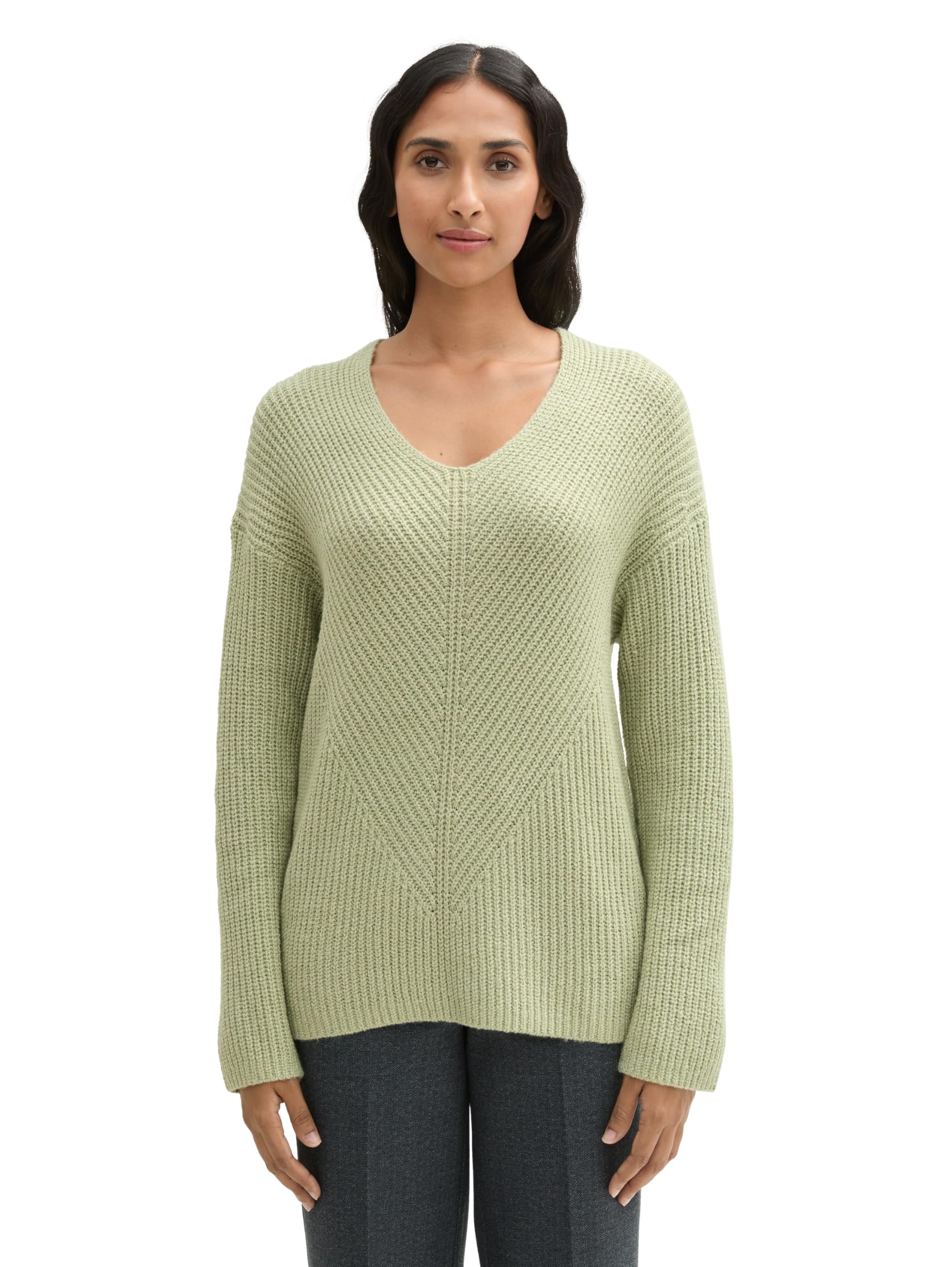 Tom Tailor Damen 1047674 RIPP Strickpullover mit V-Ausschnitt