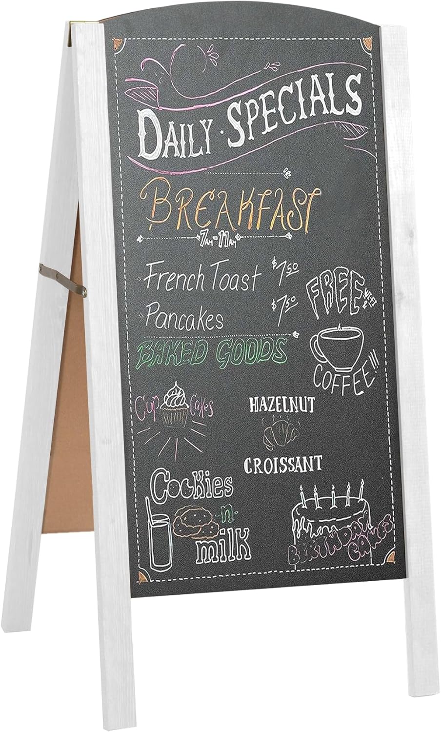 Ilyapa A-Frame Chalkboard Sidewalk Sign - 20x40 Chalkboard, Rounded Top Folding Standing Sandwich Sign – Sturdy Freestanding White Sandwich Menu Display for Restaurant, Business, or Weddings 20 x 40 Inches White
