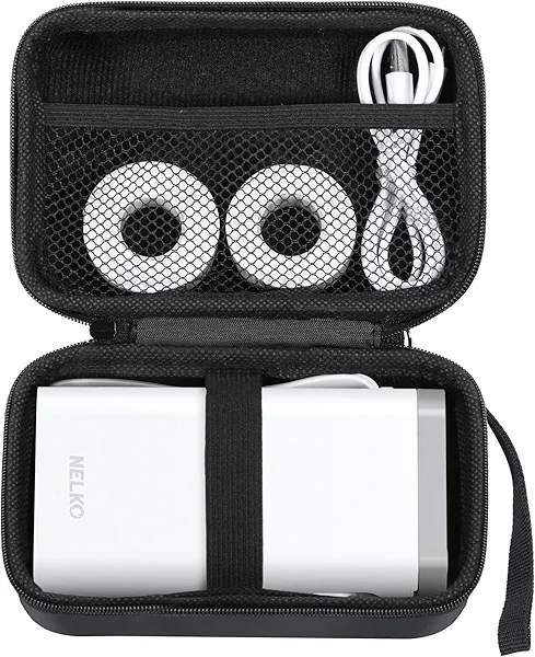 Nelko Genuine Case Compatible P21 Label Maker, Compatible with Most Mini Label Printers, Holder for Labeler Makers Printer & Labeling Tapes, Box with Mesh Pocket for Batteries Accessories (C