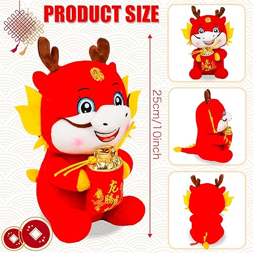 Miniatura 2 de KDJFIIH 4 piezas de peluche de dragón chino de Año Nuevo de 10 pulgadas, juguetes de peluche de dragón chino 2024 Año del Dragón, mascota de dragón,