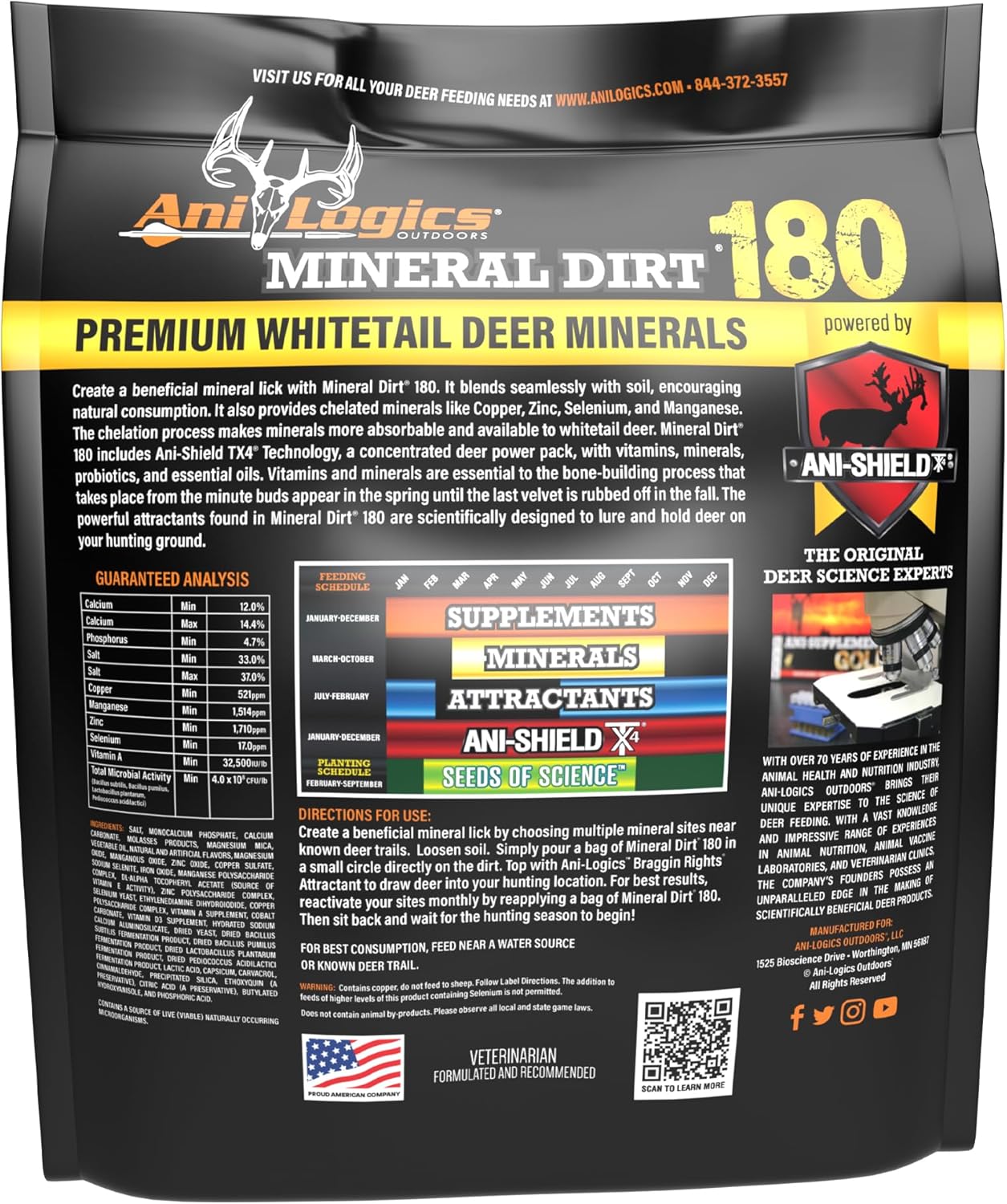 Ani-Logics Outdoors Mineral Dirt 180, Mineral and Vitamin Supplement for Deer Food Plots, Promotes Deer Antler Growth and Nutrition, 4 lb