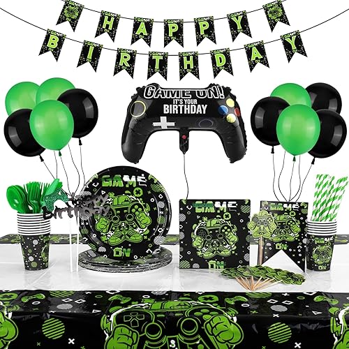 142 piezas de decoración de fiesta de cumpleaños para niños con globos, pancarta de cumpleaños, mantel, platos, tazas, servilletas, servir 16