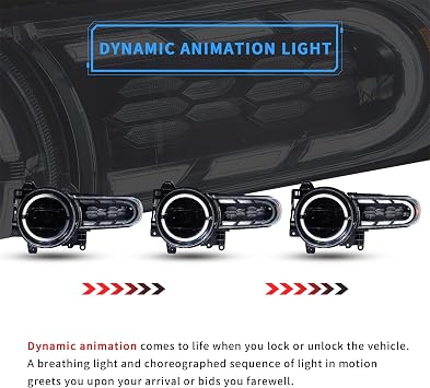 VLAND Projector Headlights Compatible with FJ Cruiser 2007-2022, Front Lamp Assembly w/Dynamic Animation Running Light Bar w/Switchback Turn Signal Lights, Sold as a PAIR, Easy Installation
