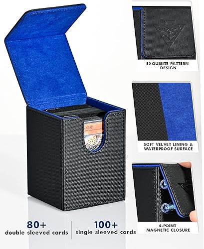 Miniatura 29 de ZLCA Caja de cartas para MTG Yugioh TCG, caja de almacenamiento de tarjetas con divisores con capacidad para más de 100 tarjetas con funda, funda
