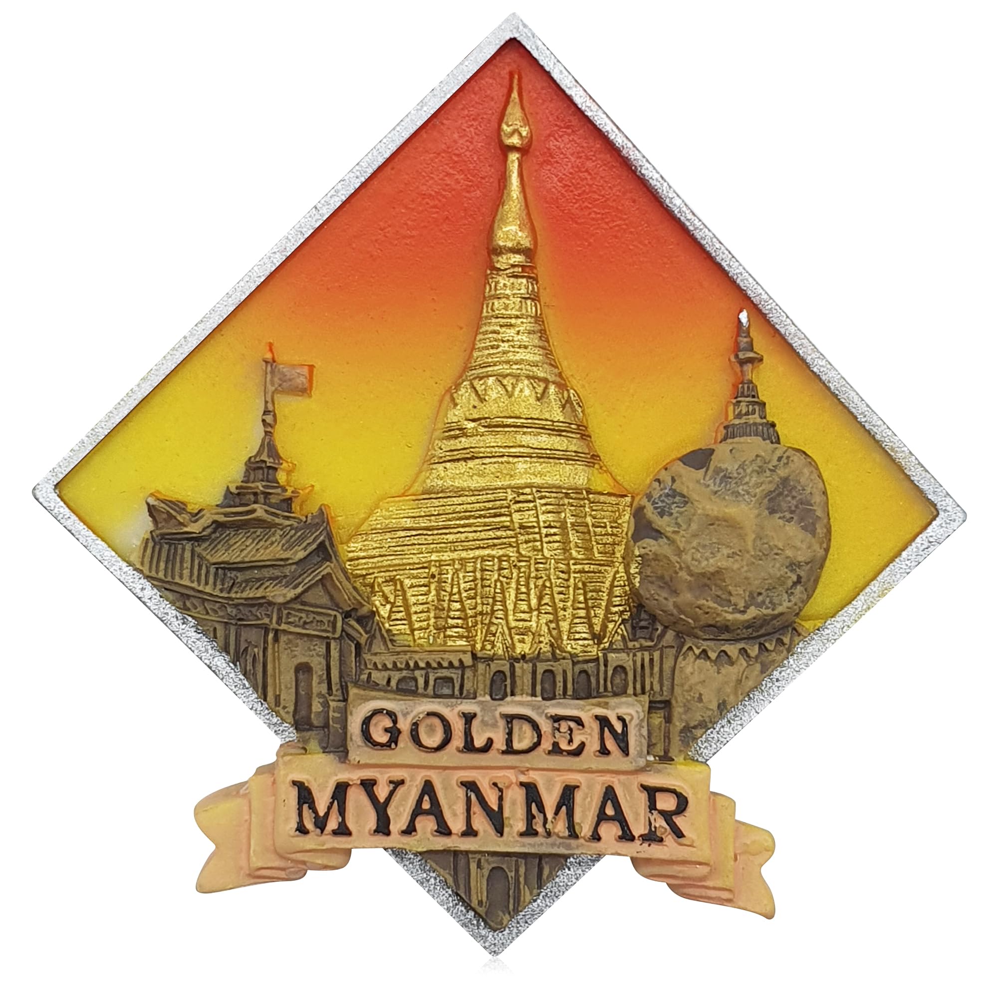 Maxi-Solutions Myanmar Fridge Magnet 3D Souvenir Golden Rock Colonial Architecture Shwedagon Pagoda Travel Collectible Home Kitchen Decor
