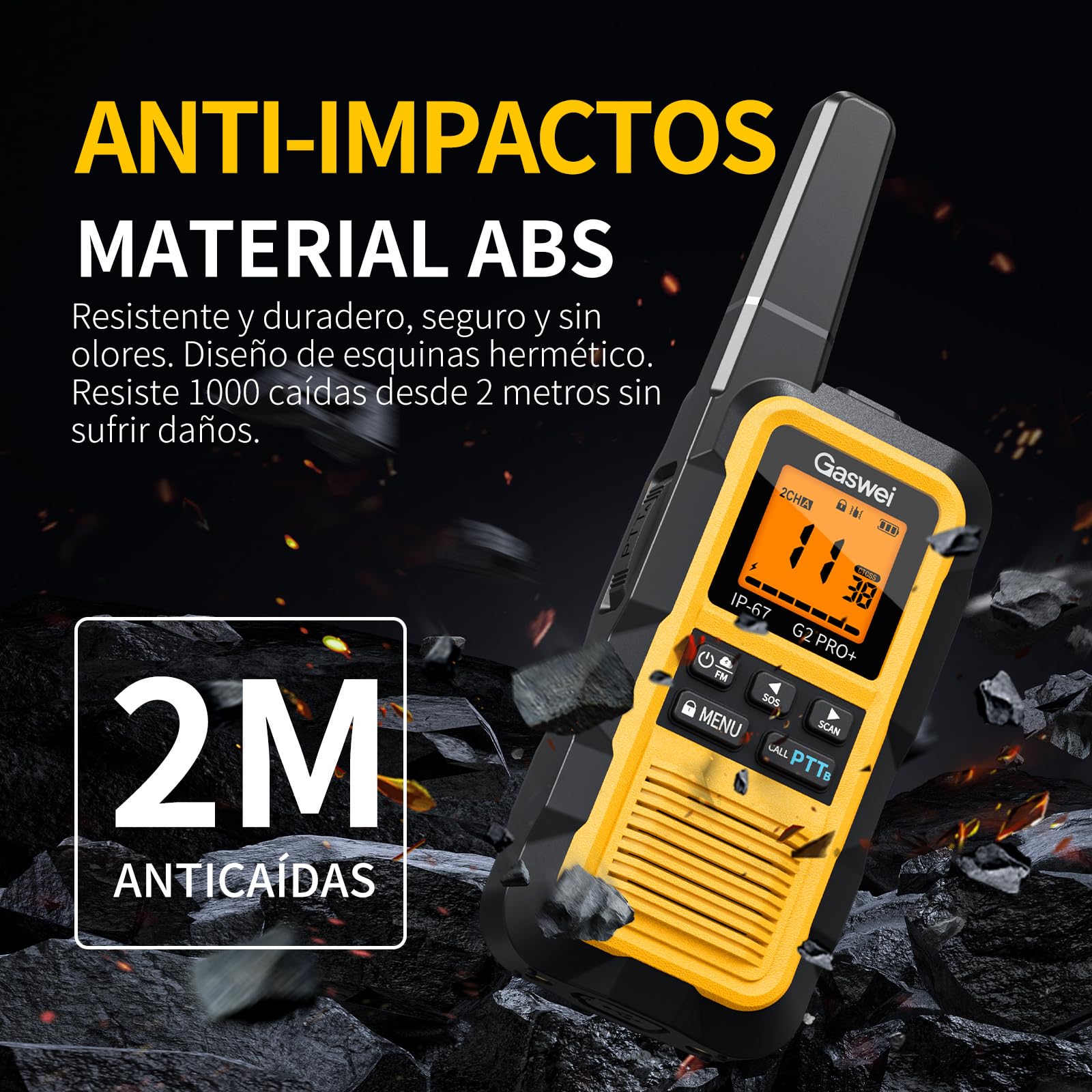 Gaswei G2Pro Walkie-Talkies Profesionales, 2 Unidades - IP67 Impermeable y Flotante, Largo Alcance, SOS, Radio FM, Color Amarillo​ - 4