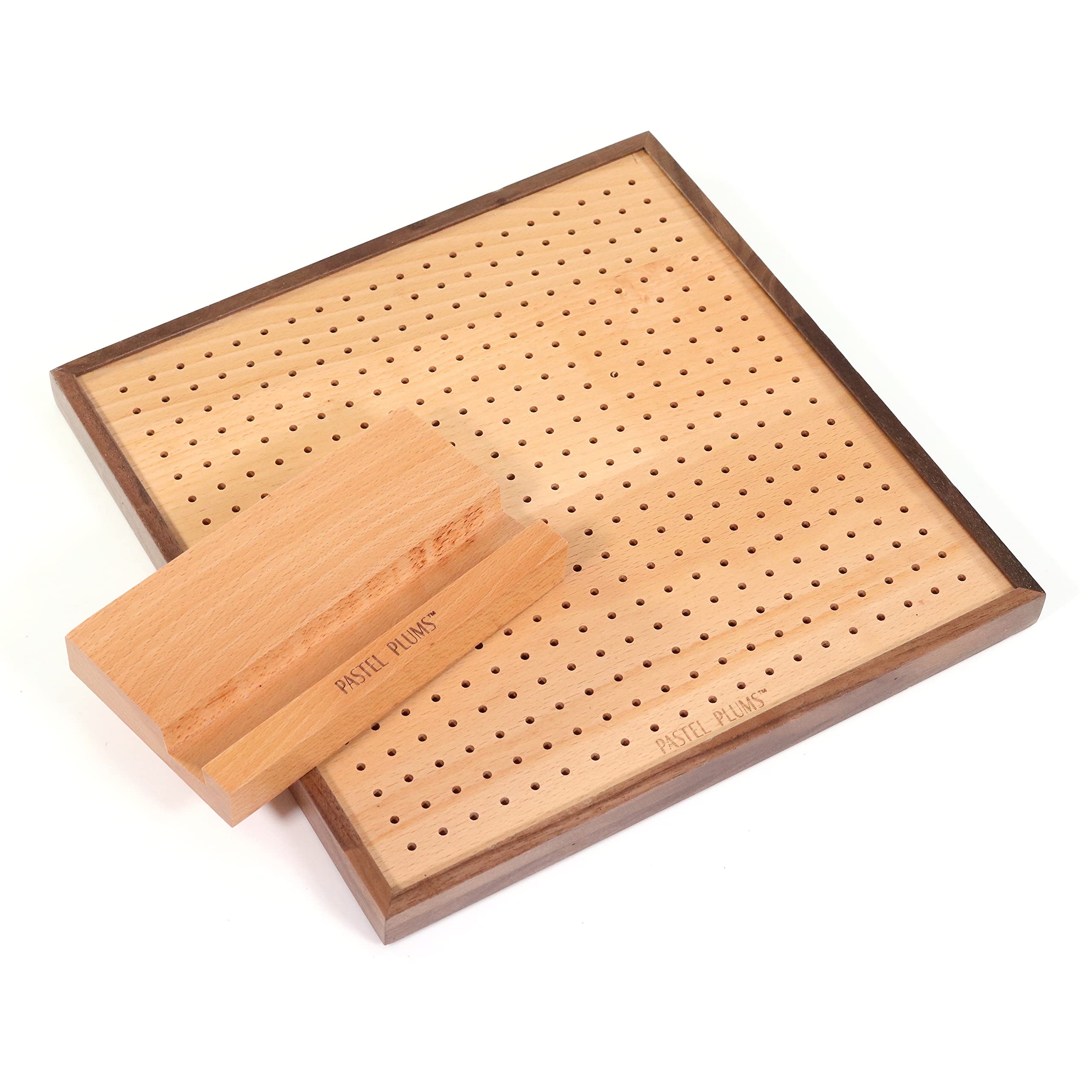 Blocking Board - Set di blocco per filati in bambù naturale e legno di noce nero, 28 cm, per lavorare a maglia, uncinetto e realizzare quadrati per nonne