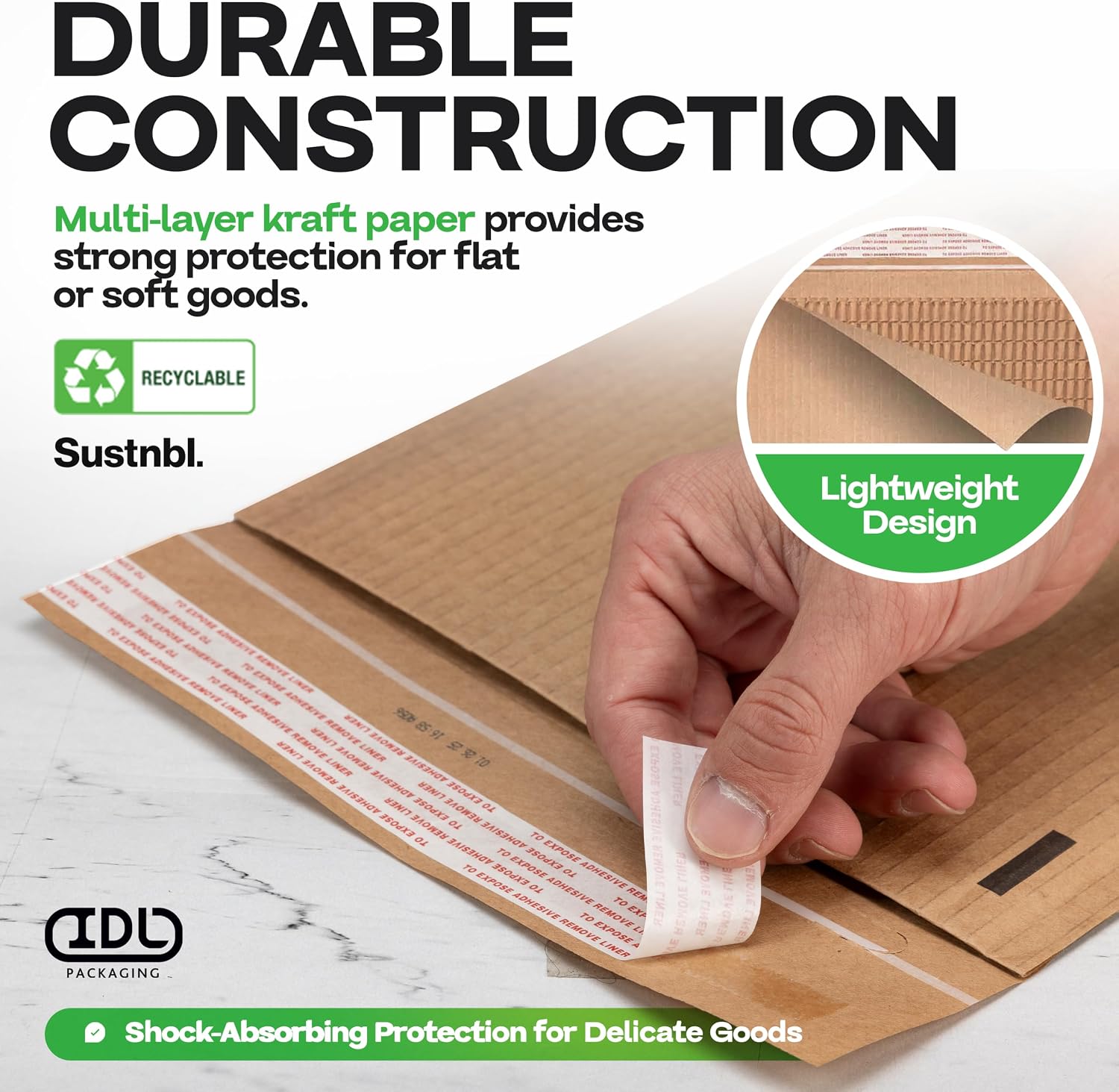 Eco Kraft Shipping Envelopes 10.5" X 15.25", Pack of 10 - USA-Made Heavy-Duty Padded Envelopes for Retail Shipping - Self-Seal & Tear-Resistant Mailing Bags for Clothes & Gadgets by IDL Packaging image 3