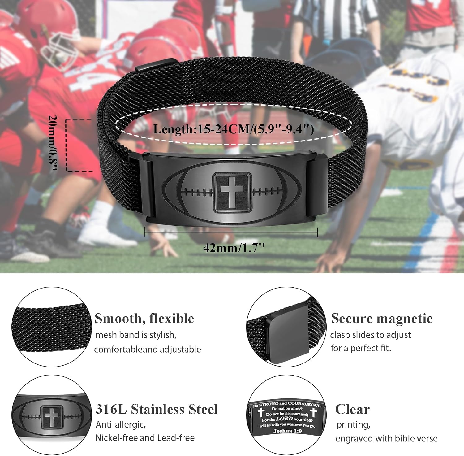 Baseball Soccer Football Basketball Bracelet Gifts,Faith Cross Bracelets for Men Baptism First Communion Confirmation Birthday Christmas Gifts for Grandkids,Adjustable Size - Image 6