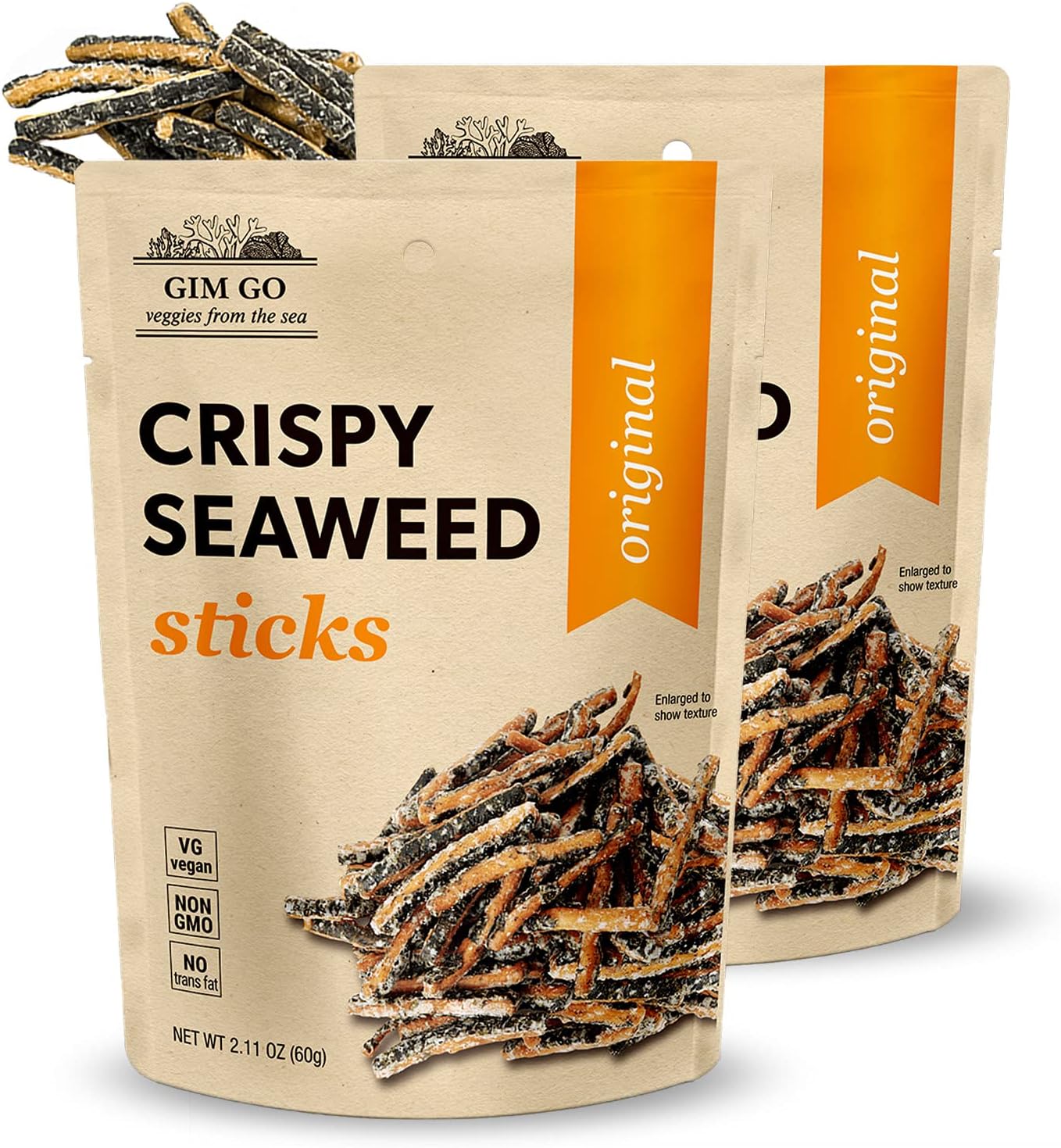 Gimgo On the Go Healthy Vegan Seaweed Crunchy Pretzel Snacks, Roasted Korean Kelp Nori, Bite-sized (Original-Stick, Pack of 2)