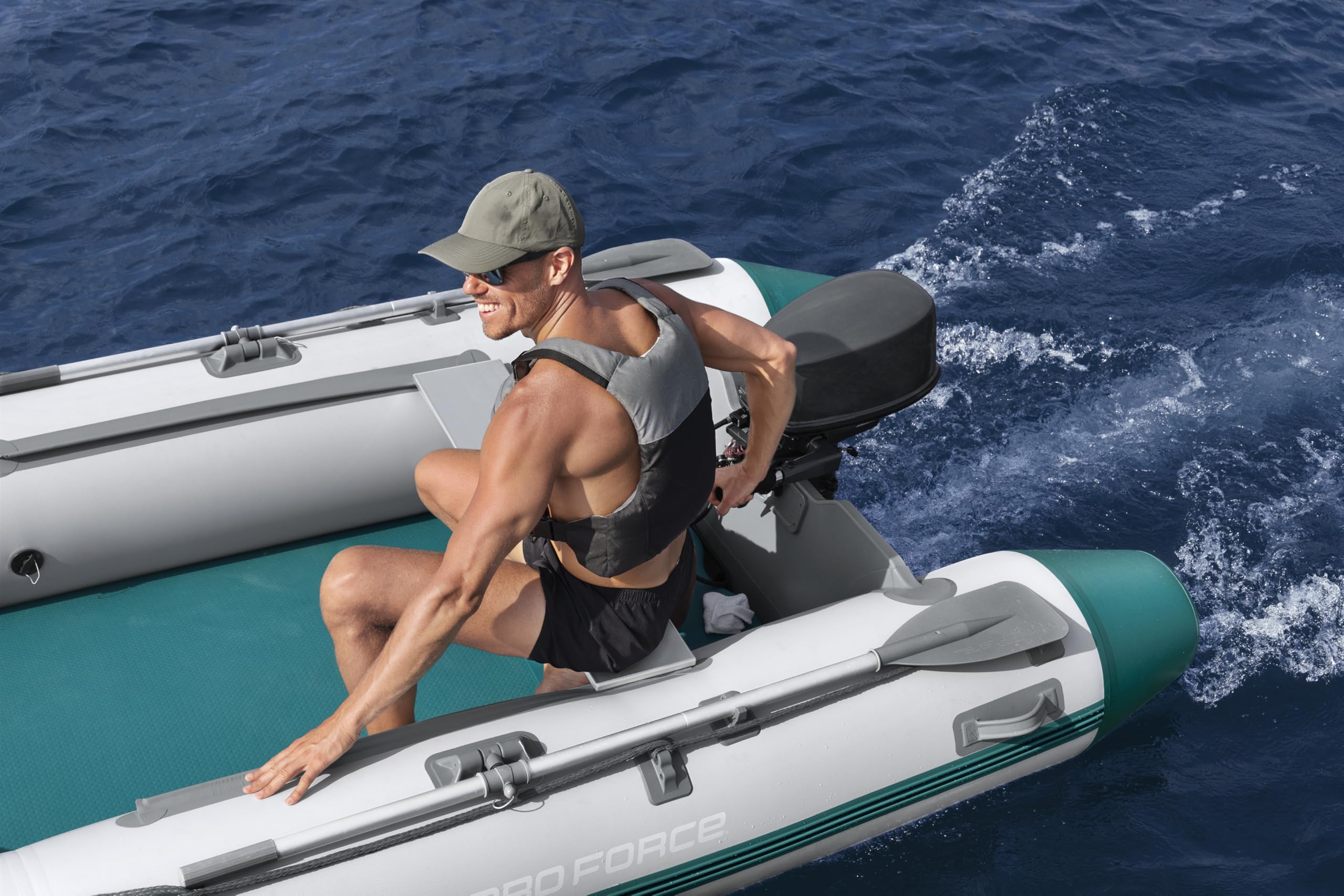 Bestway Hydro Force Sportboot Mirovia Pro, 330 x 162 x 44 cm, für 5 Personen, bis 640 kg, TriTech-Material, FortiFiber-Boden, Motorhalterung (bis 15 PS), TÜV Zertifiziert, inkl. Ruder, Pumpe, Tasche