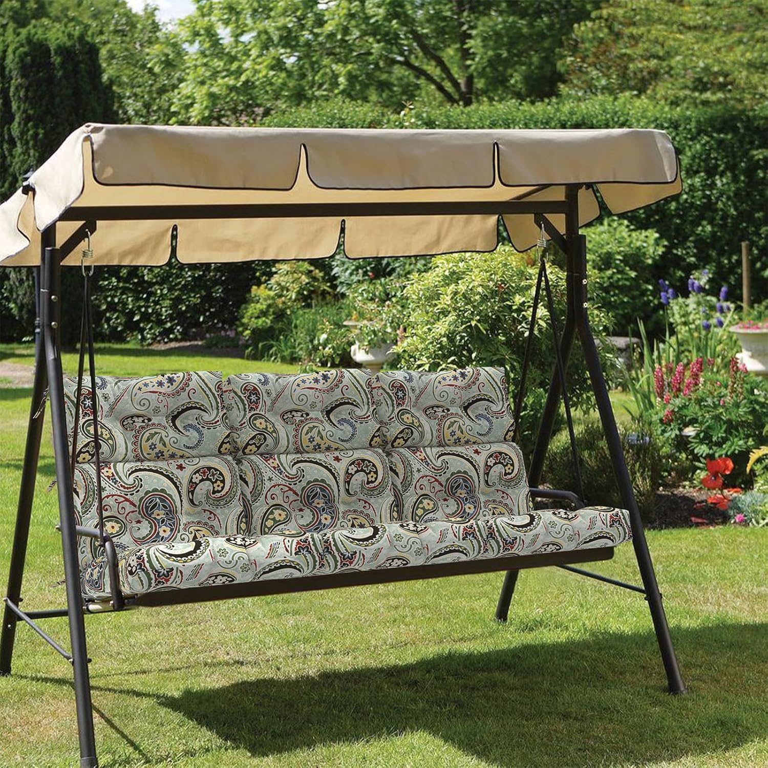 Outdoor High Back Patio Chair Cushions, Fade Resistant & Waterproof Tufted Seat and Back Cushions for Patio Furniture, Patio Chair Cushions 44x22 Inch, Set of 2, Paisley Lightcyan