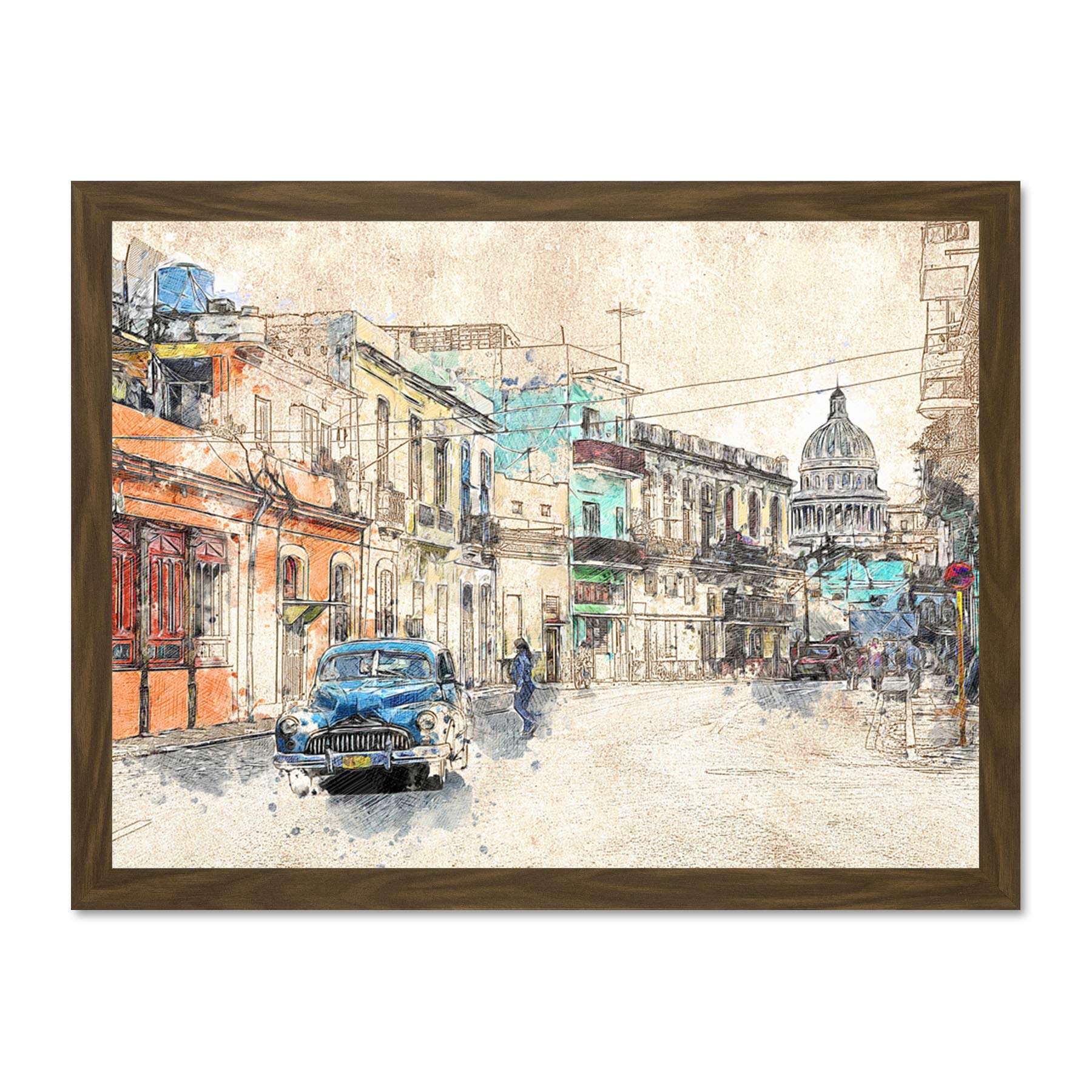 Havana Cuba Street Painting Sketch Large Framed Art Print Poster Wall Decor 18x24 inch