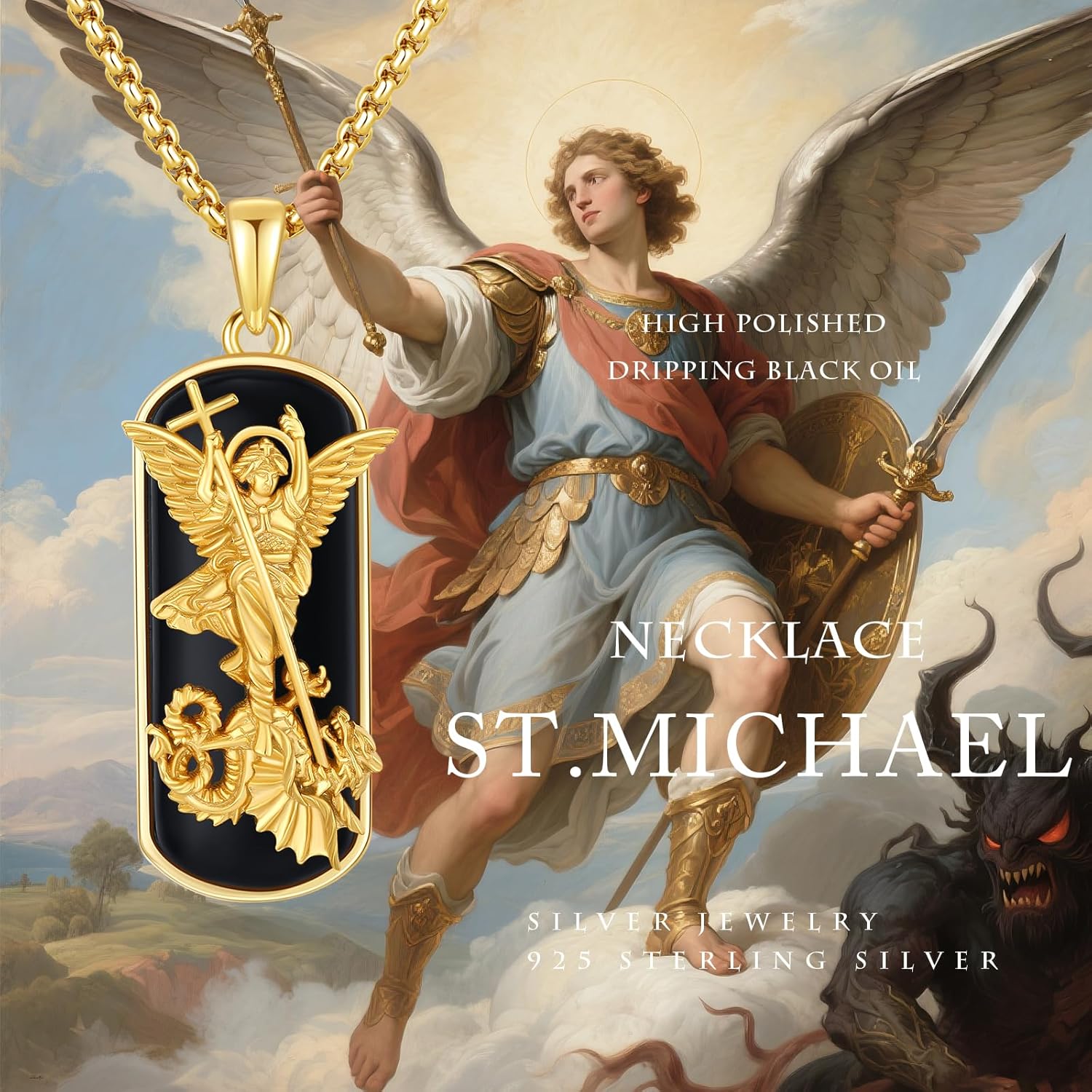St Michael/St Christopher/St Florian Patron Saint Amulet Necklace 925 Sterling Silver Black Onyx Religious Protection Pendant Jewelry for Men Women - Image 4