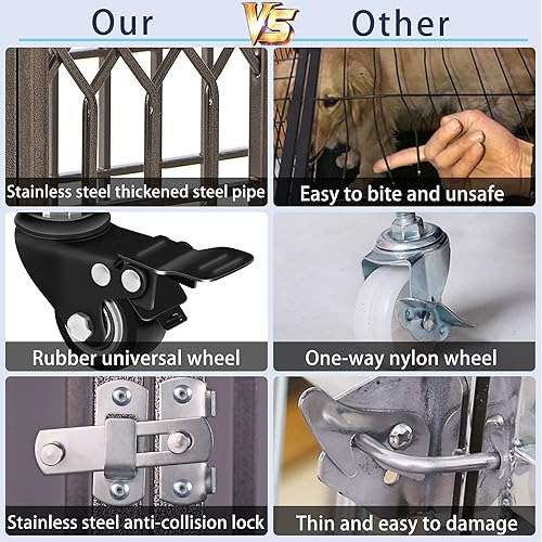 Miniatura 3 de SMONTER - Jaula resistente para perros de gran tamaño, caseta de metal fuerte y corral para mascotas con tres puertas, cuatro ruedas, 42 pulgadas,