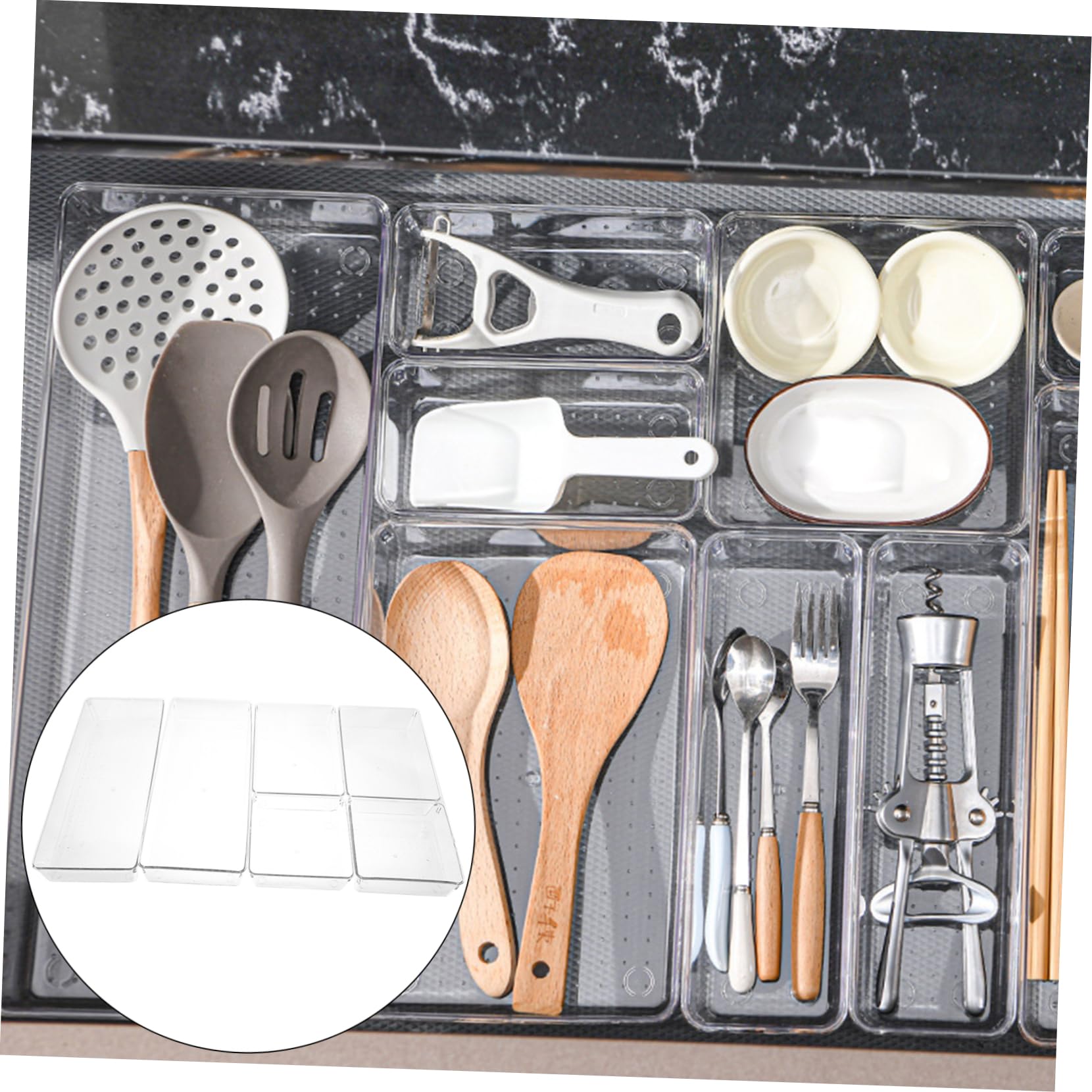 Contenitore Organizer da Cassetto 6 Pezzi Pet Trasparente Scomparti | Inserimento Interno Modulare, Design Semplice e Lineare, per Ordine su Scrivania e Cancelleria
