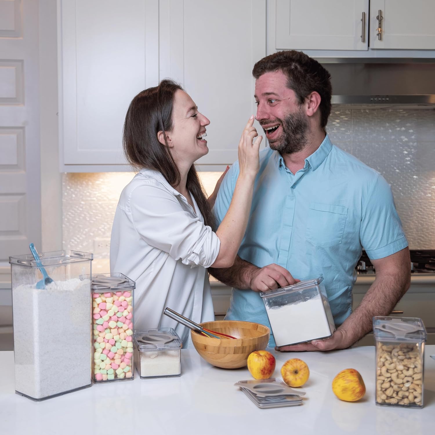 5-Piece SAN Airtight Pantry Storage Container Set, Leakproof Twist-Lock Lids, BPA-Free Stackable Canisters for Sugar, Flour, Pasta, Cereal & Snacks (0.8qt, 1.9qt ×2, 3qt, 4qt)