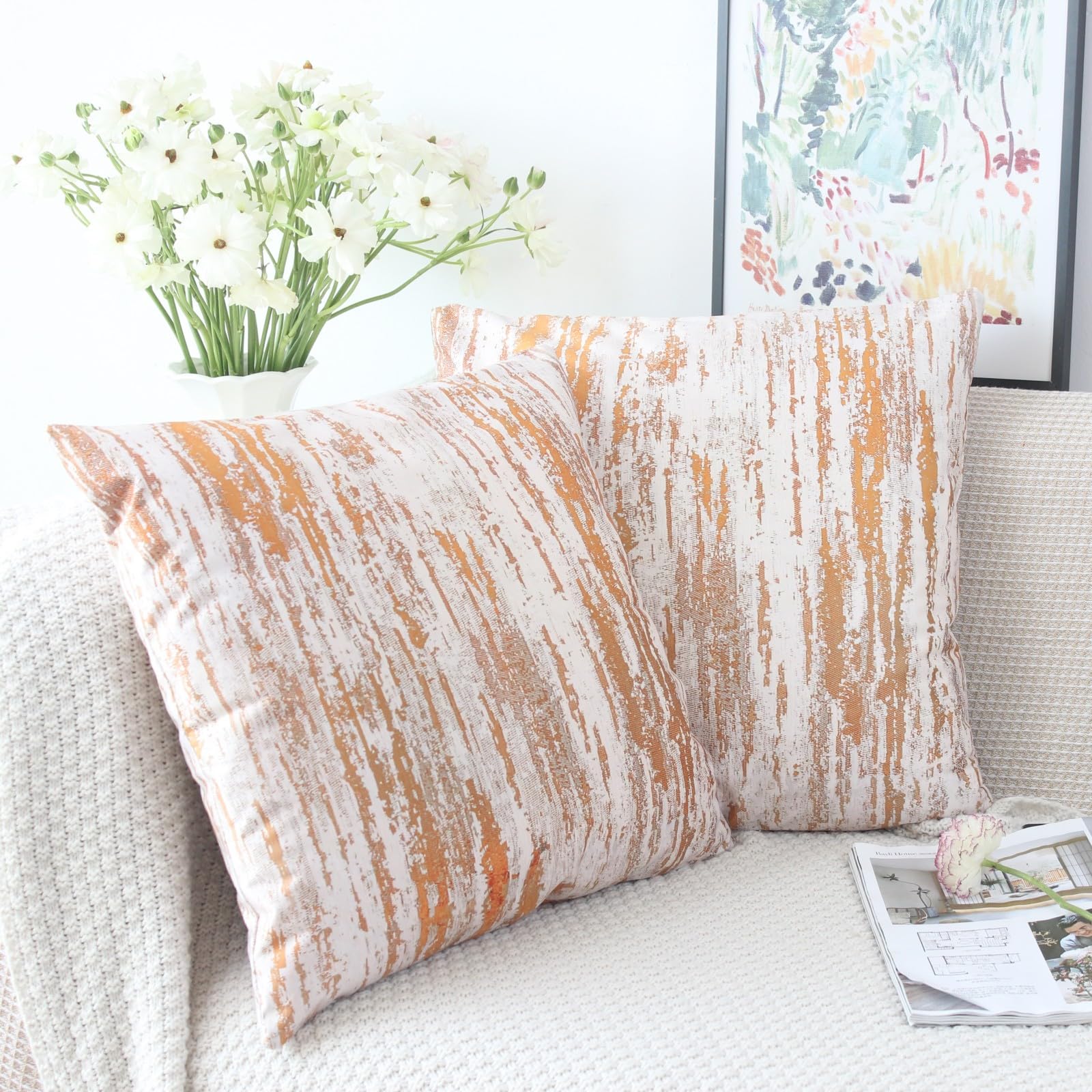 NIULAA Velvet Orange Cushion Covers 18x18 Double Sided Vintage Cushion Cover 45cm x 45cm Set of 2 Soft Neutral Abstract Pillow Cases 45 x 45 for Sofa Living Room Bedroom - Image 3