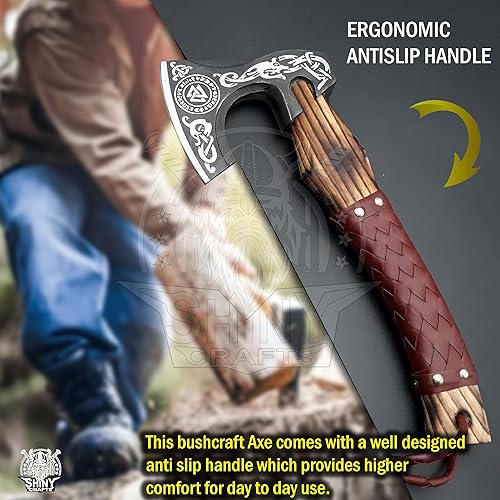 Miniatura 15 de SHINY CRAFTS -Hacha vikinga hecha a mano hacha nórdico-Hacha rúnica Valhalla Acero al carbono Cabeza de hacha vikinga mango grabado Wolf Camp Axe