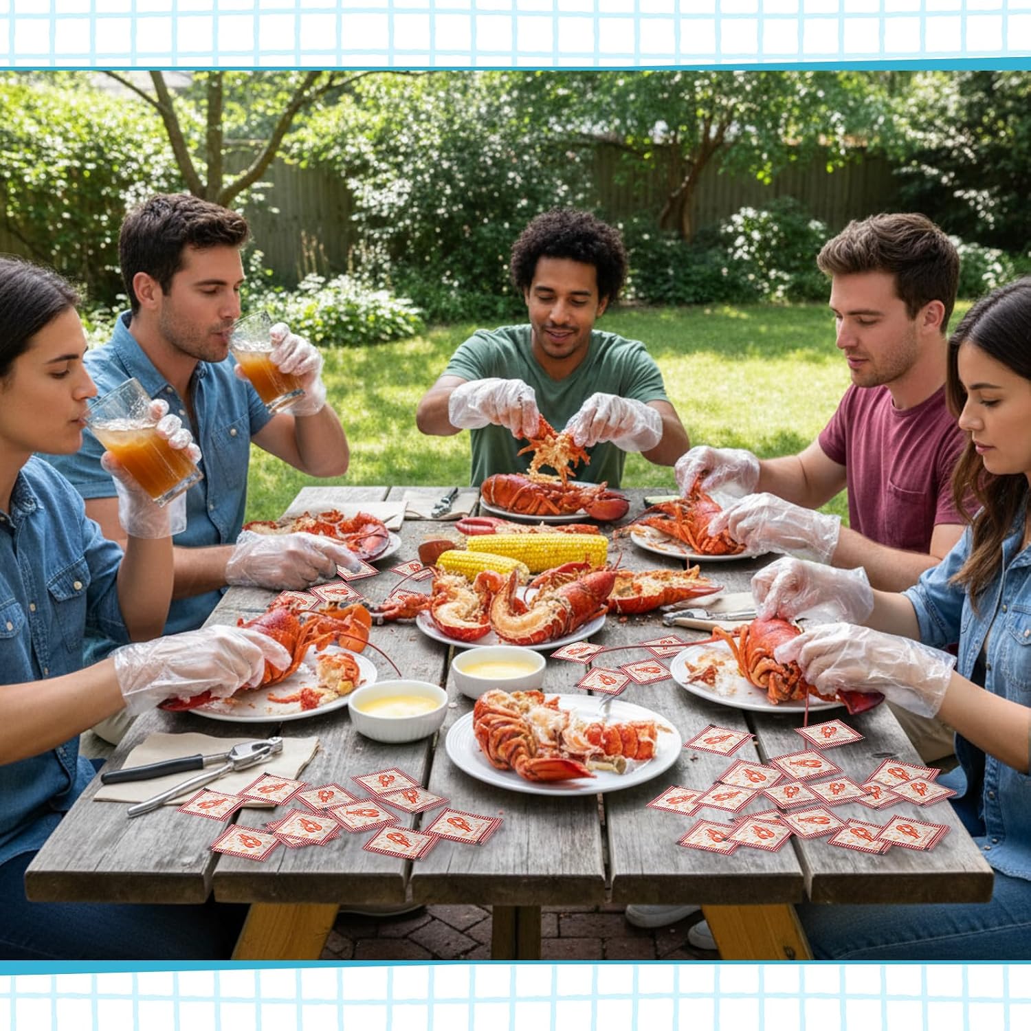 Chicingyou 100 Pcs Lobster Crab Disposable Gloves Plastic Crawfish Individually Wrapped Gloves for Seafood Boil Party Supplies (Lobster)