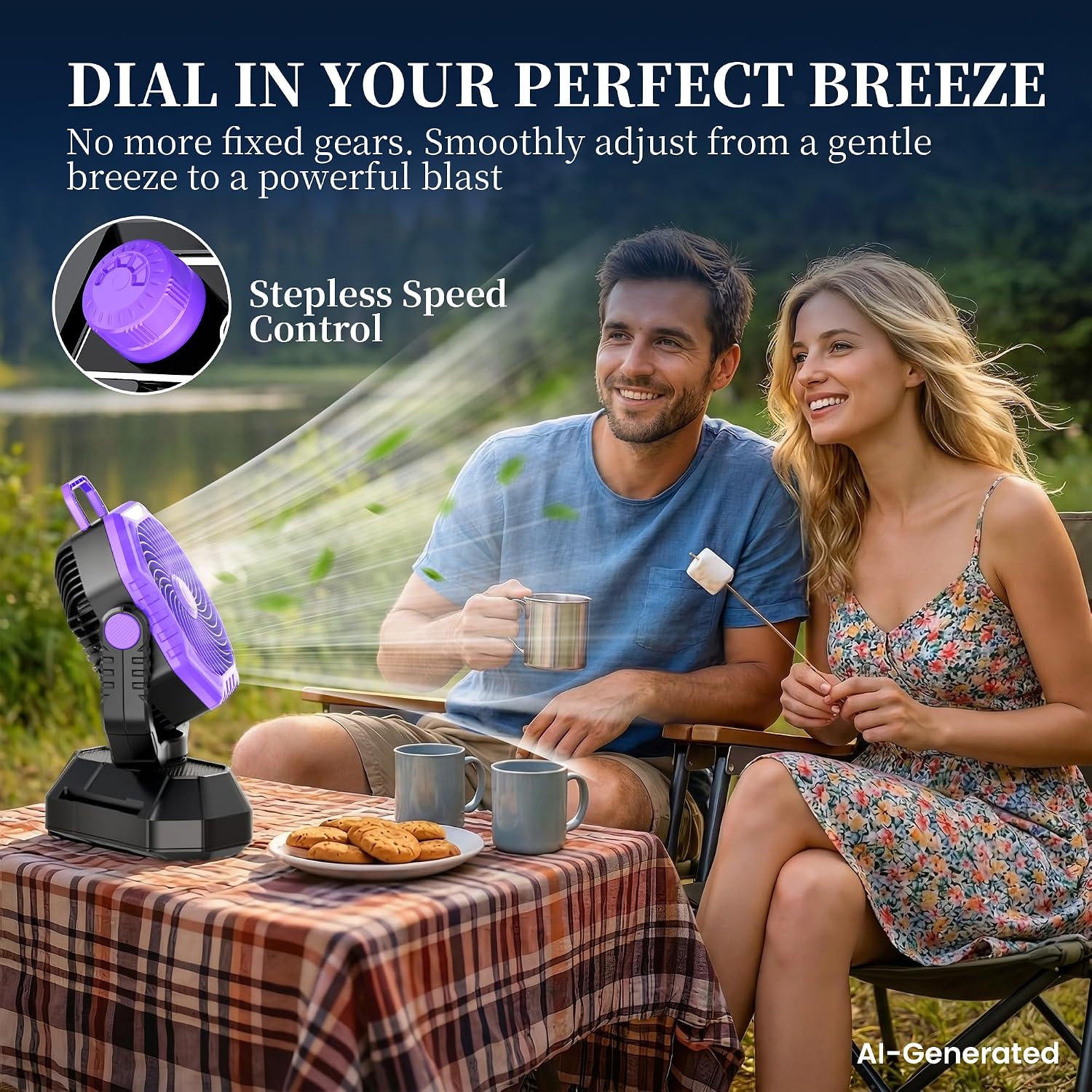 MKG Camping Fan Rechargeable, Oscillating Battery Powered Hanging Tent Fan with Light and Remote, Portable for Camp, Outdoor, Emergency Power Outage, Fishing, RV Travel (Purple)
