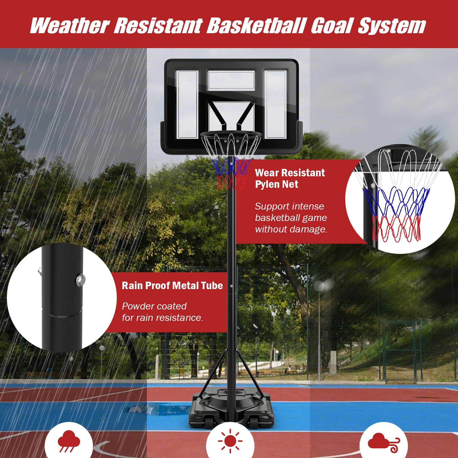 GOPLUS Panier Basket Mobile Réglable En Hauteur 1,5 à 3,05 M – Panneau PC Incassable 112 Cm, Base Remplissable, Roulettes Intégrées