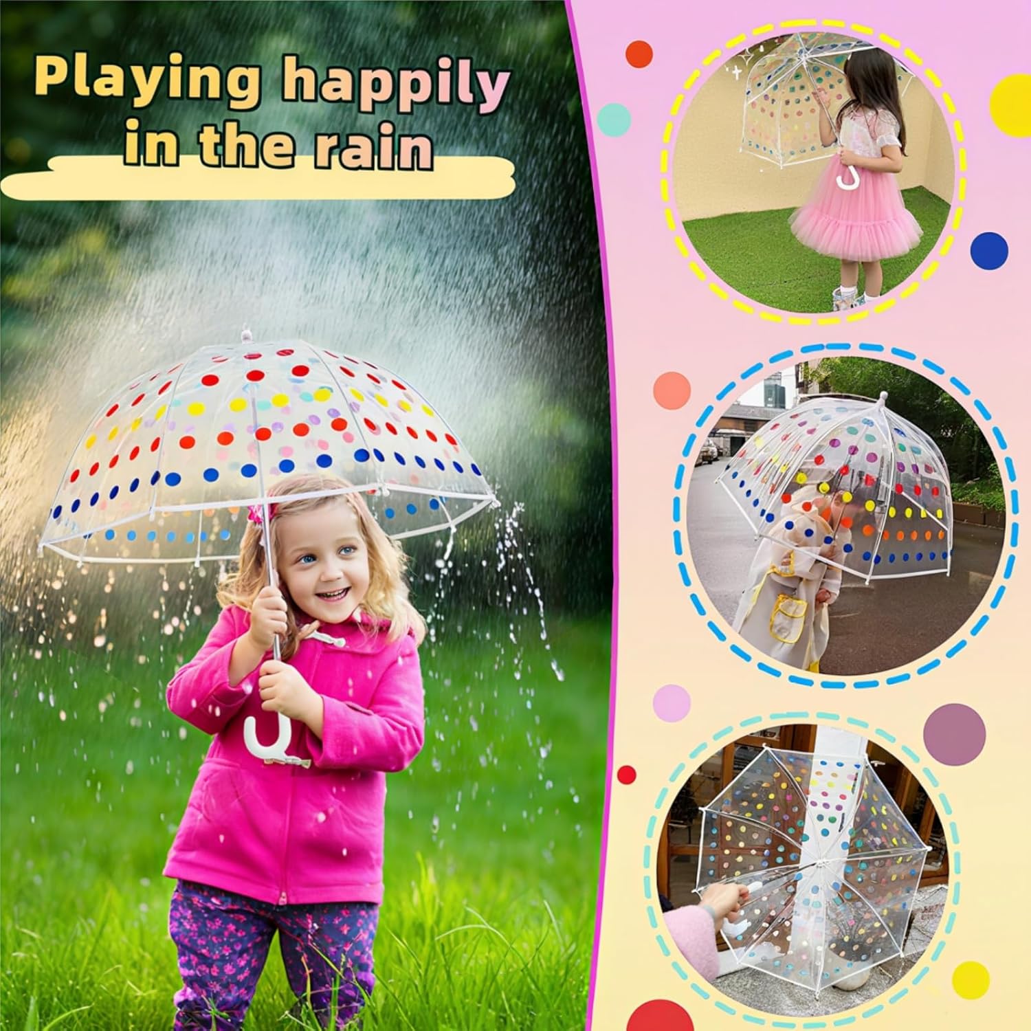 Covzoe 2 Pack Bubble Umbrellas, Small Clear Dome Umbrella with Easy Grip Handle, Lightweight Wind and Rain Protection Umbrellas for Girls, Safety Transparent Fashion Umbrella, 38" Canopy