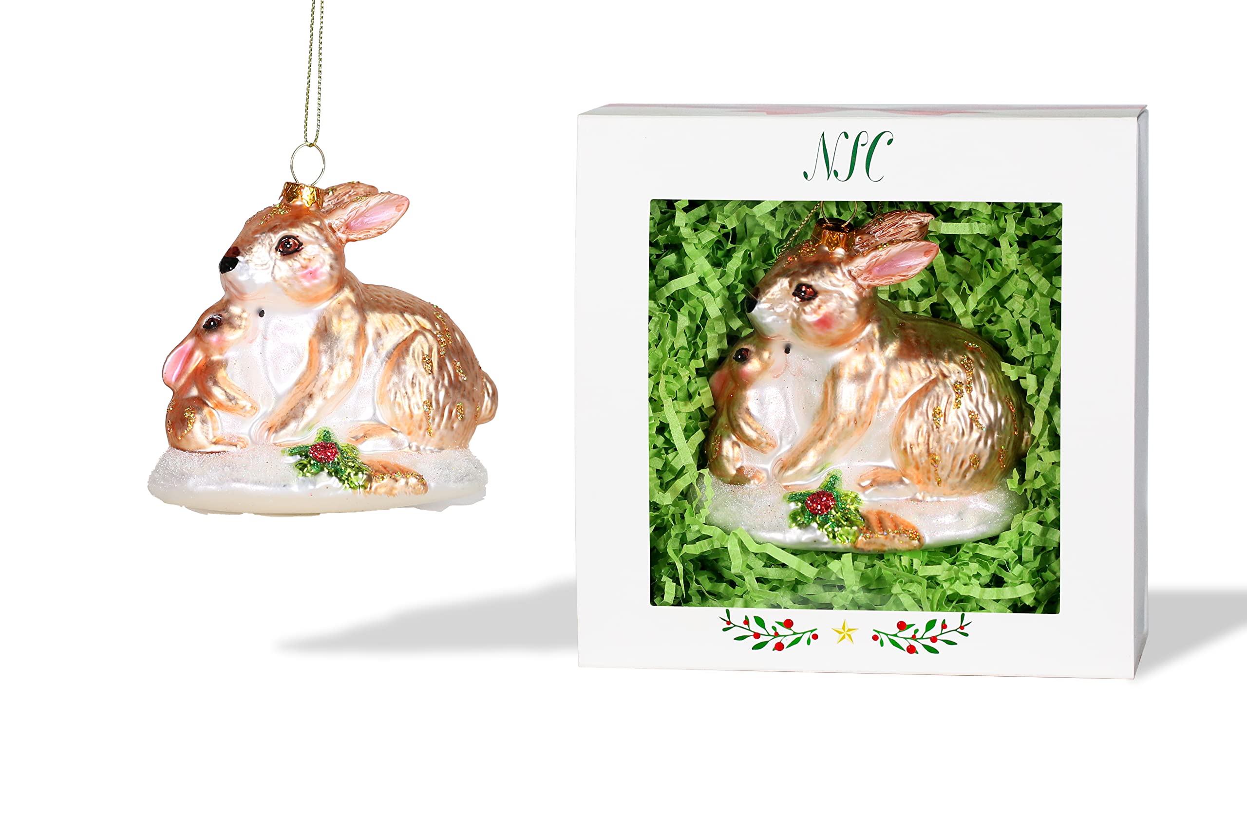 Lapin avec bébé lapin en verre à offrir pour une naissance ou fête des mères