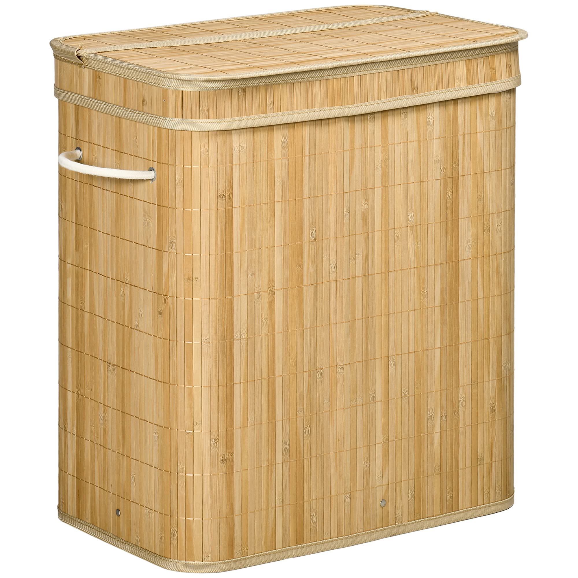 HOMCOM Bamboe Wasmand Met Deksel 2 Vakken 100 L Wasverzamelaar Met Touwhandvatten Uitneembare Waszak~1v71k0qthsg00