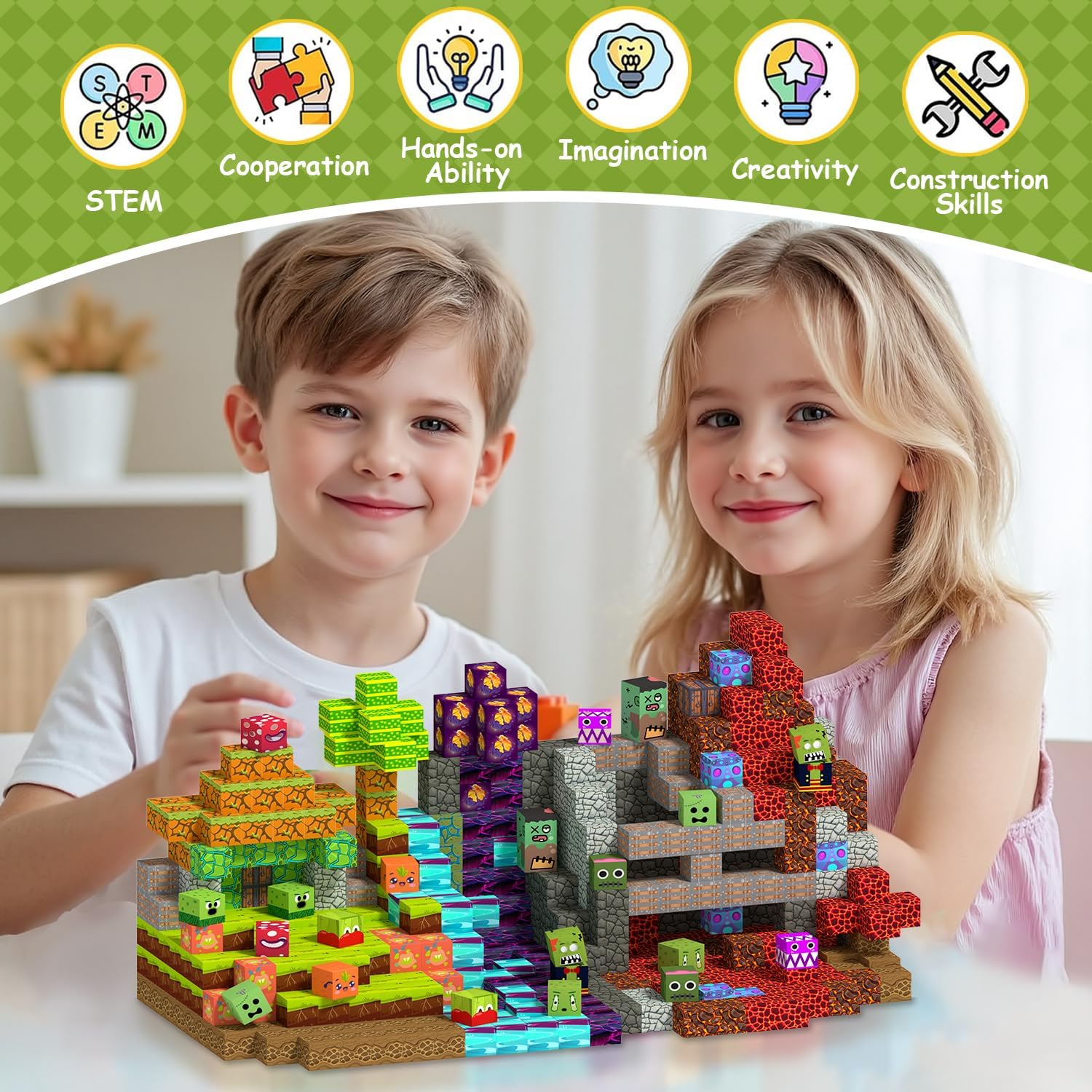 Garden Guardians vs Blooming Builders Magnetic Blocks, 150PCS Magnetic Building Blocks Set for Kids, Creative Magnetic Cubes Toys with Storage Box, STEM for Boys Girls Ages 3-8