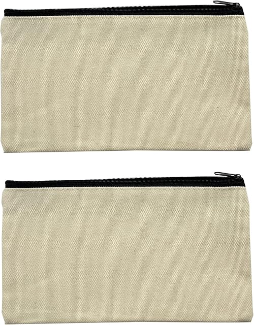 LuenHego 2PCS Pencil Cases Blank Canvas Zipper Pouch DIY Craft Pencil Case Makeup Pen Bag for School Stationary Supplies Makeup Cosmetics, White