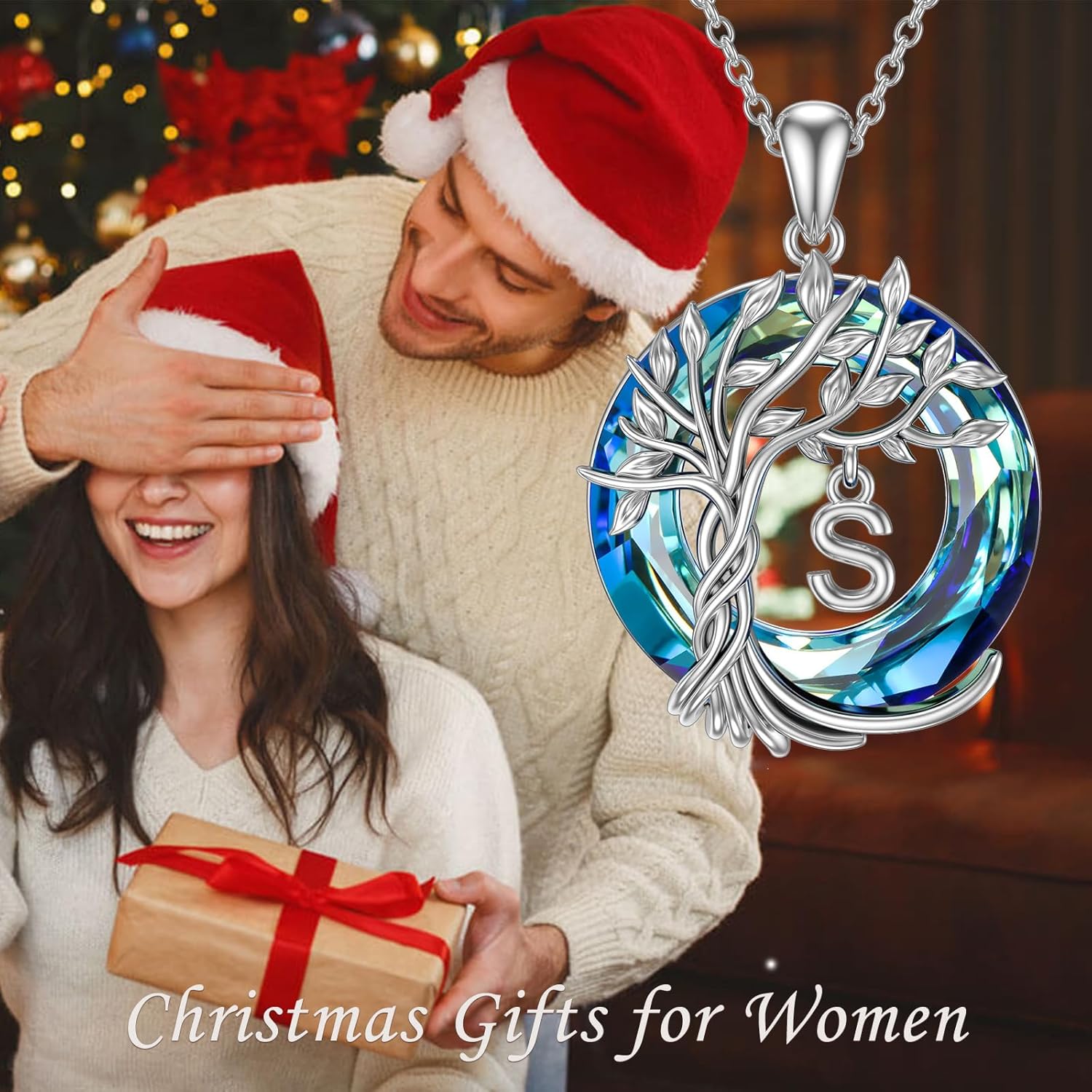 TOUPOP Gifts for Women Tree of Life Necklace 925 Sterling Silver Initial Pendant Family Tree Crystal Jewelry Anniversary Birthday Gifts for Mom Wife Daughter - Image 2