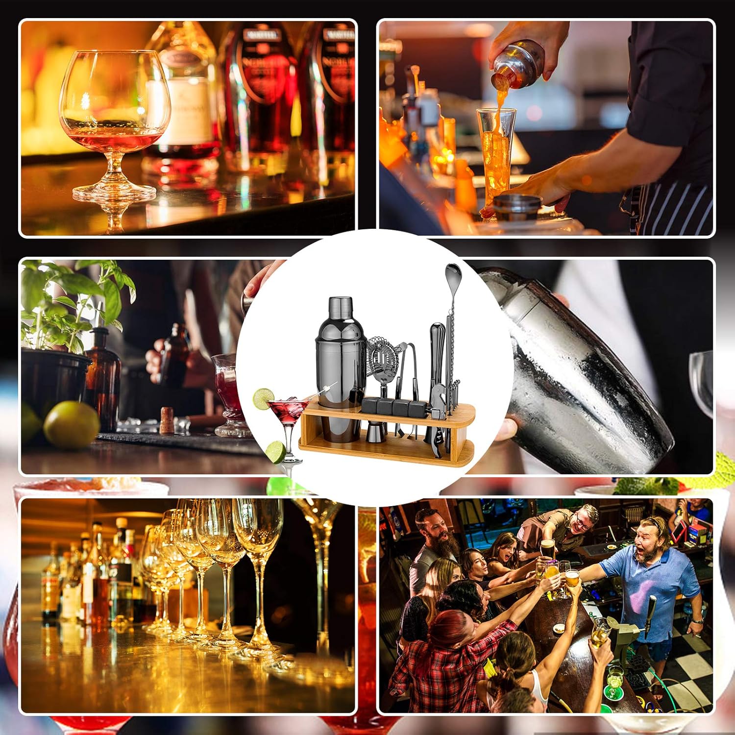 Amаzоn Crаzу 🔥 Dеаlѕ 25 Piece Cocktail Shaker Set with Bamboo Stand,Gifts for Men Dad Grandpa,Stainless Steel Bartender Kit Bar Tools Set,Home, Bars, Parties and Traveling (Gun-Metal Black)