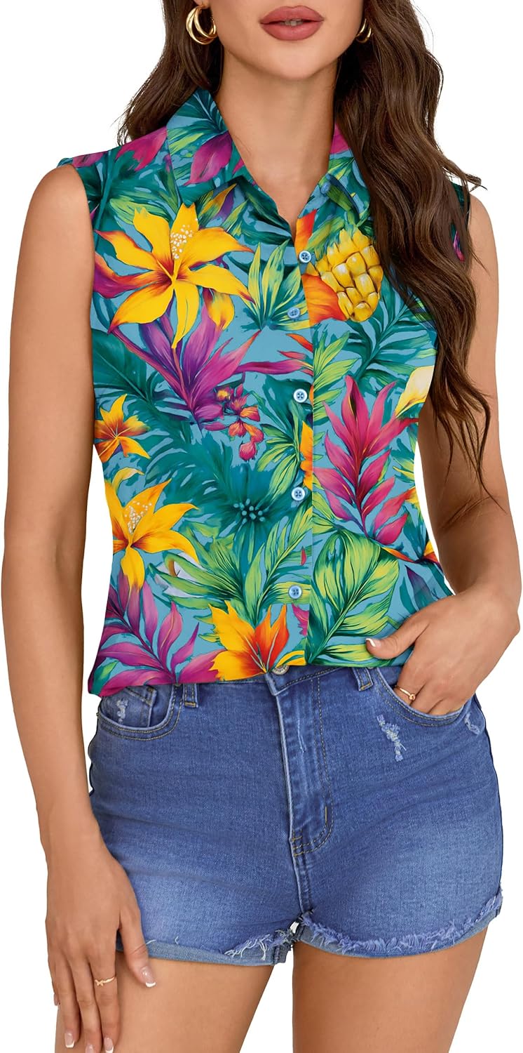 COUXILY Wrinkle-Free & Non-Iron Women's Sleeveless Button Down Shirts Blouses with Mulberry Silk Tank Casual Work Tops - Image 2