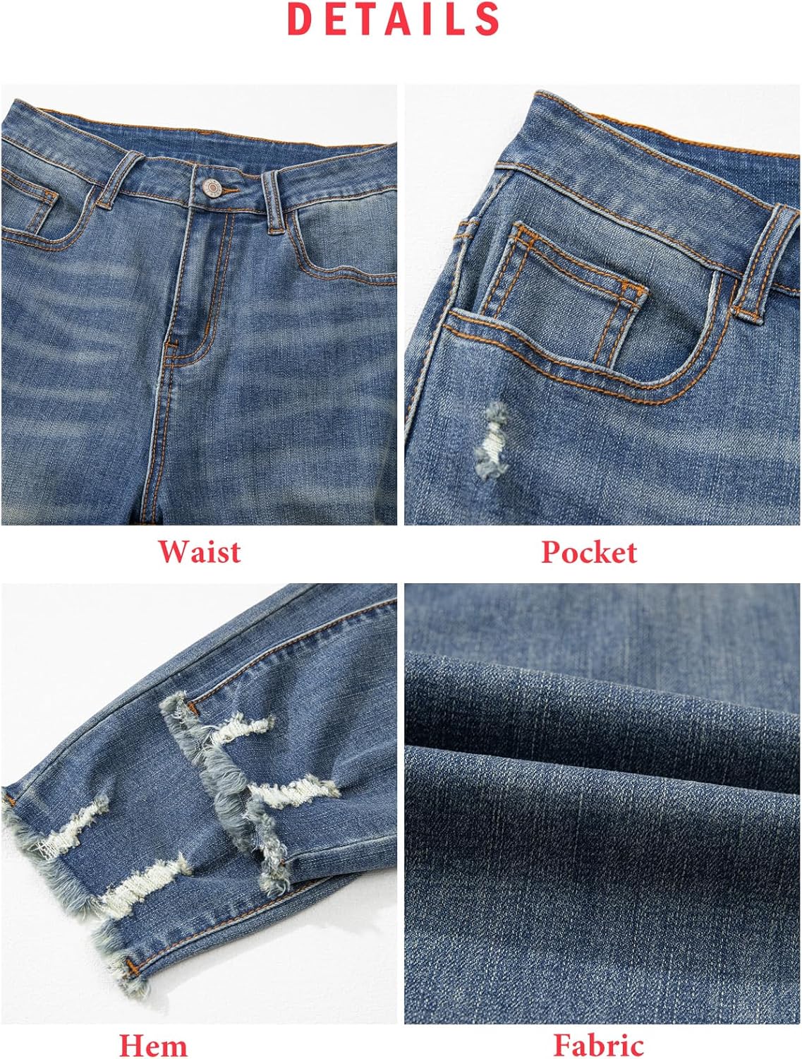 EVALESS Women's High Waisted Tummy Control Straight Ankle Ripped Jeans - Image 5