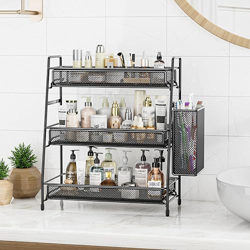 Miniatura 2 de EKNITEY Estante organizador de encimera de baño, estante de especias de 3 niveles, estante de metal para maquillaje, estación de café, organizador